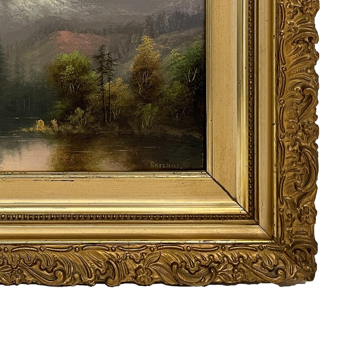 Antico dipinto a olio realista americano Paesaggio del Monte Hood al tramonto Oregon 1900 in vendita 6
