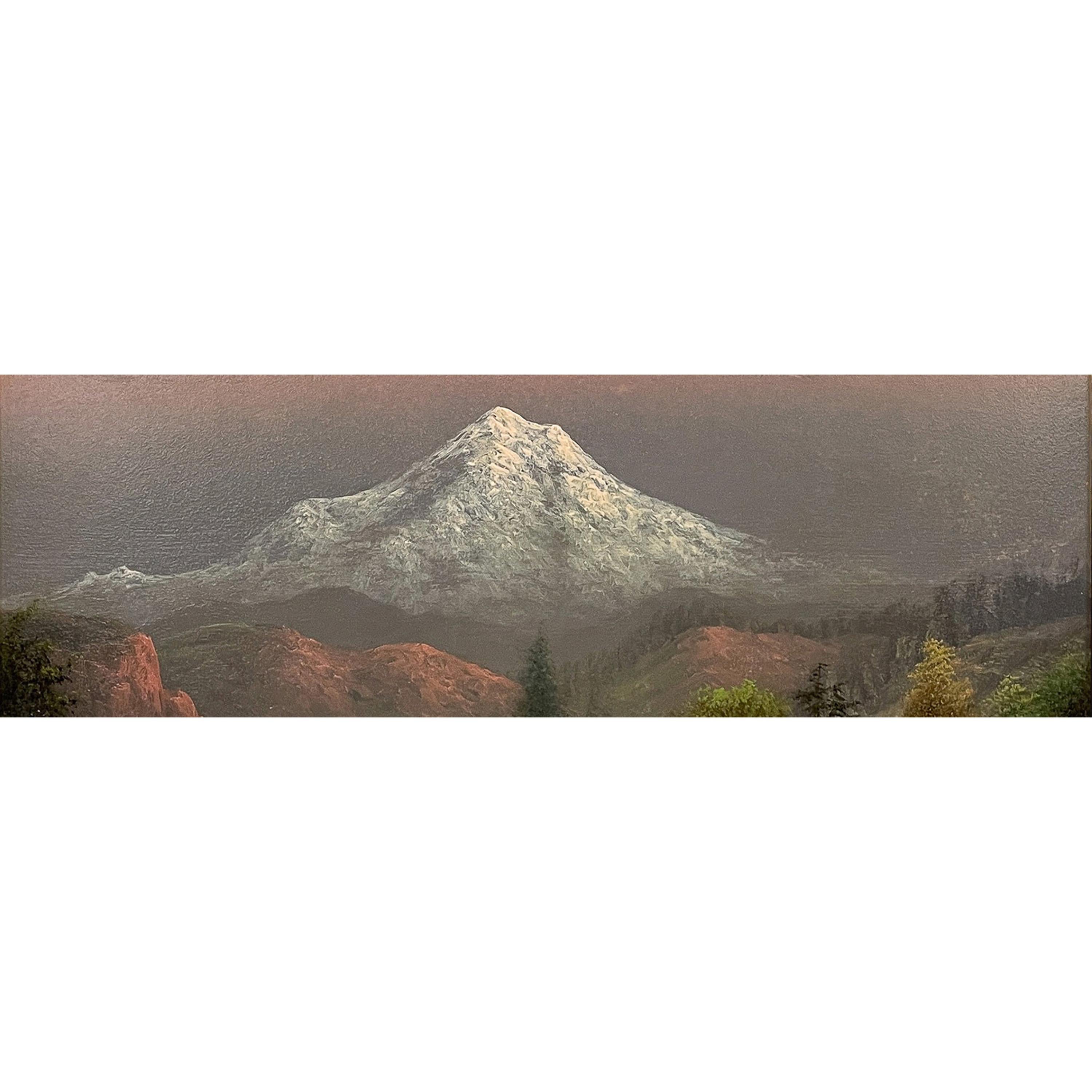 Antico dipinto a olio realista americano Paesaggio del Monte Hood al tramonto Oregon 1900 in vendita 1