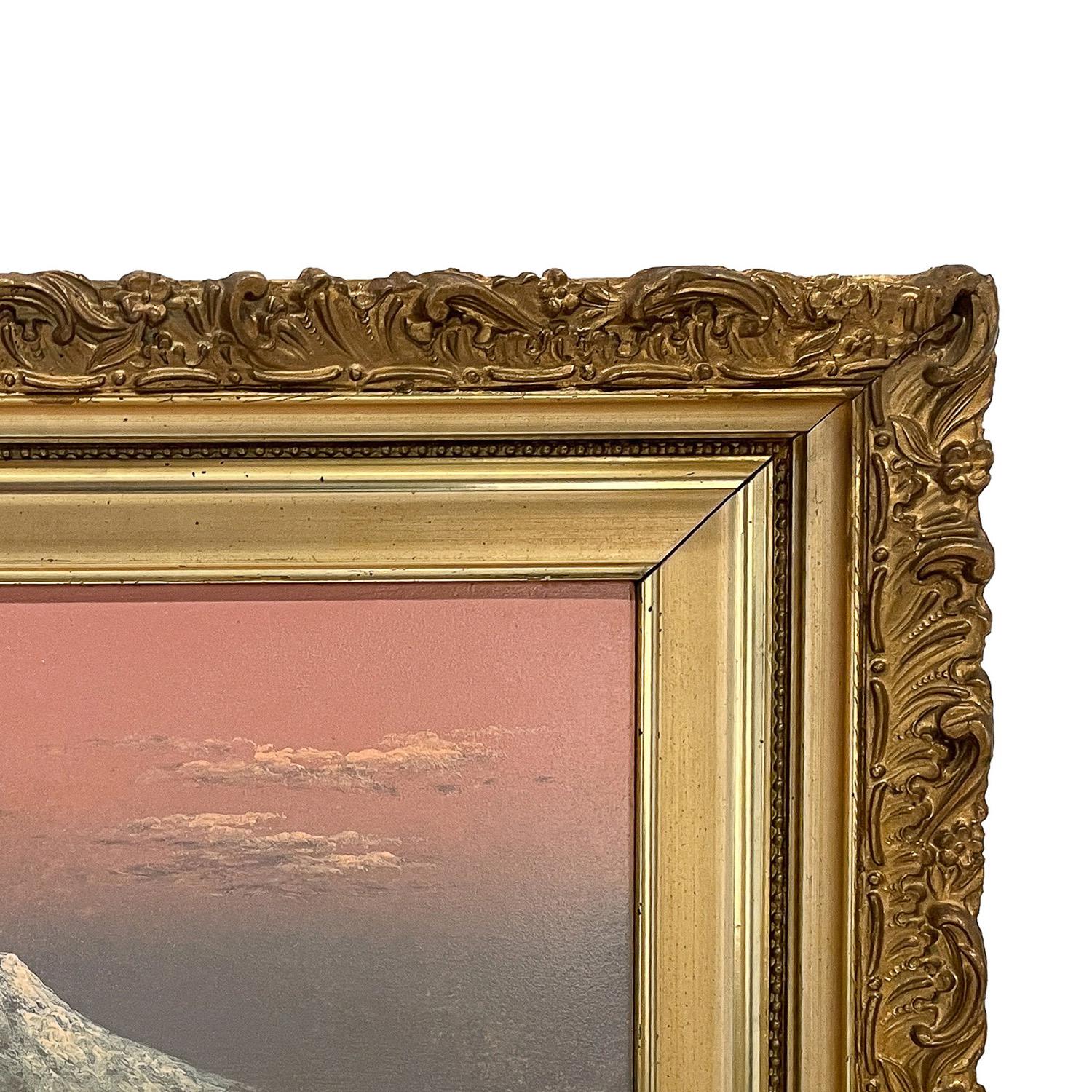 Antico dipinto a olio realista americano Paesaggio del Monte Hood al tramonto Oregon 1900 in vendita 4