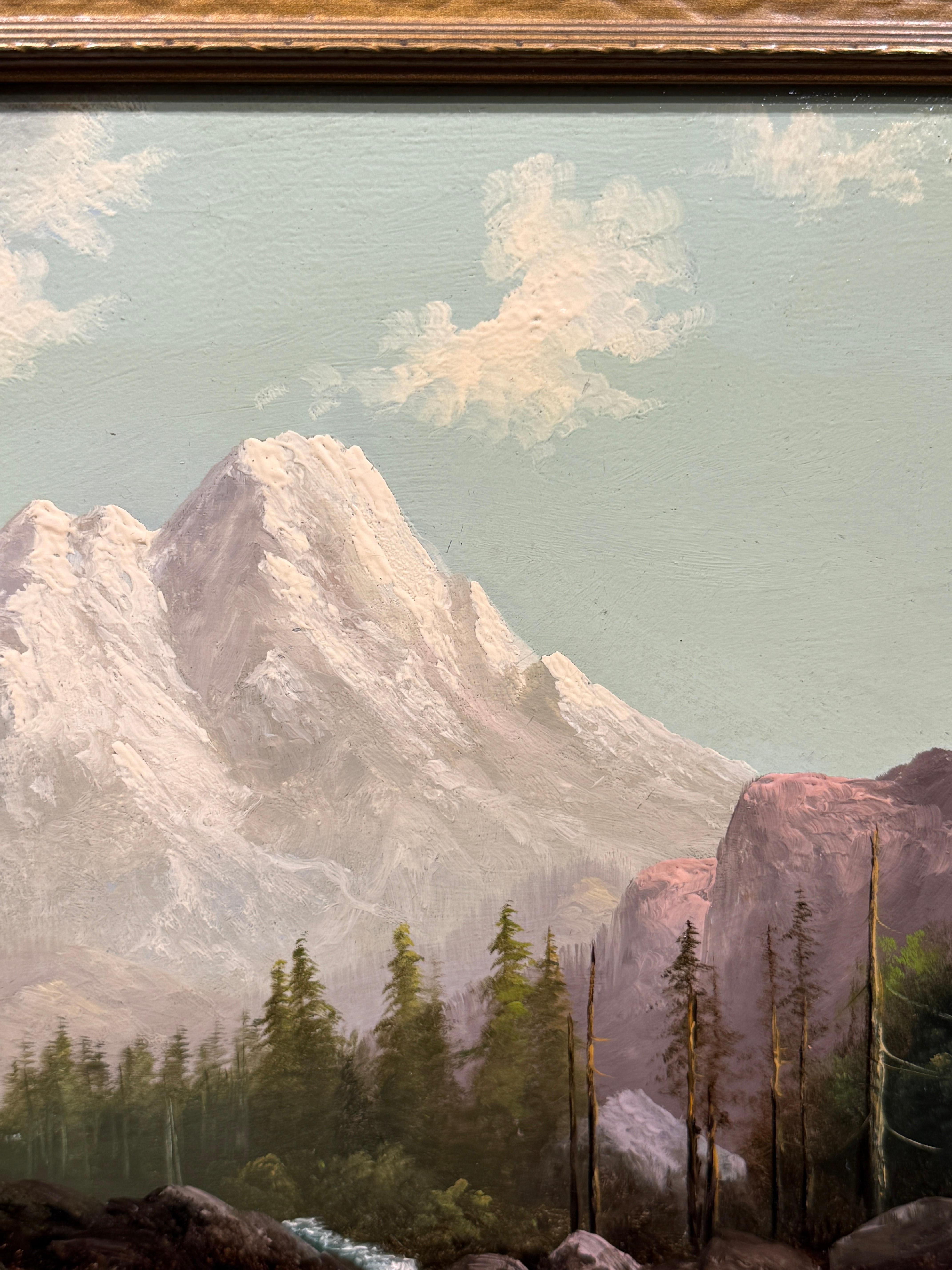 Eliza Barchus (American, 1857-1959)
Mt. Shasta, California
Signed Lower Left
Titled Verso
11 x 14 inches
13.75 x 16.75 inches with frame

Eliza Rosanna Lamb was born into the life of the raw Wild West in 1857. Her family generally led a nomadic