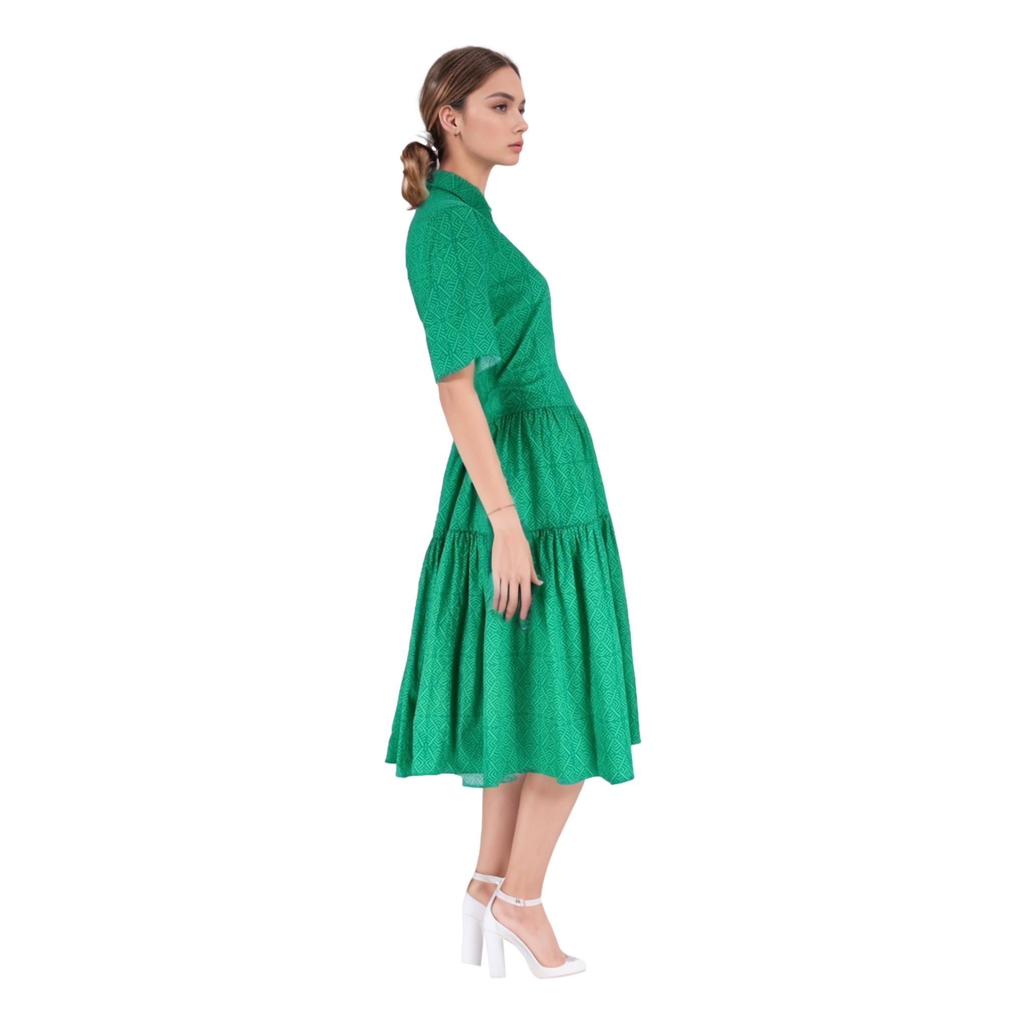 Blue Eliza Christoph Tiered Silk Shirt Dress For Sale