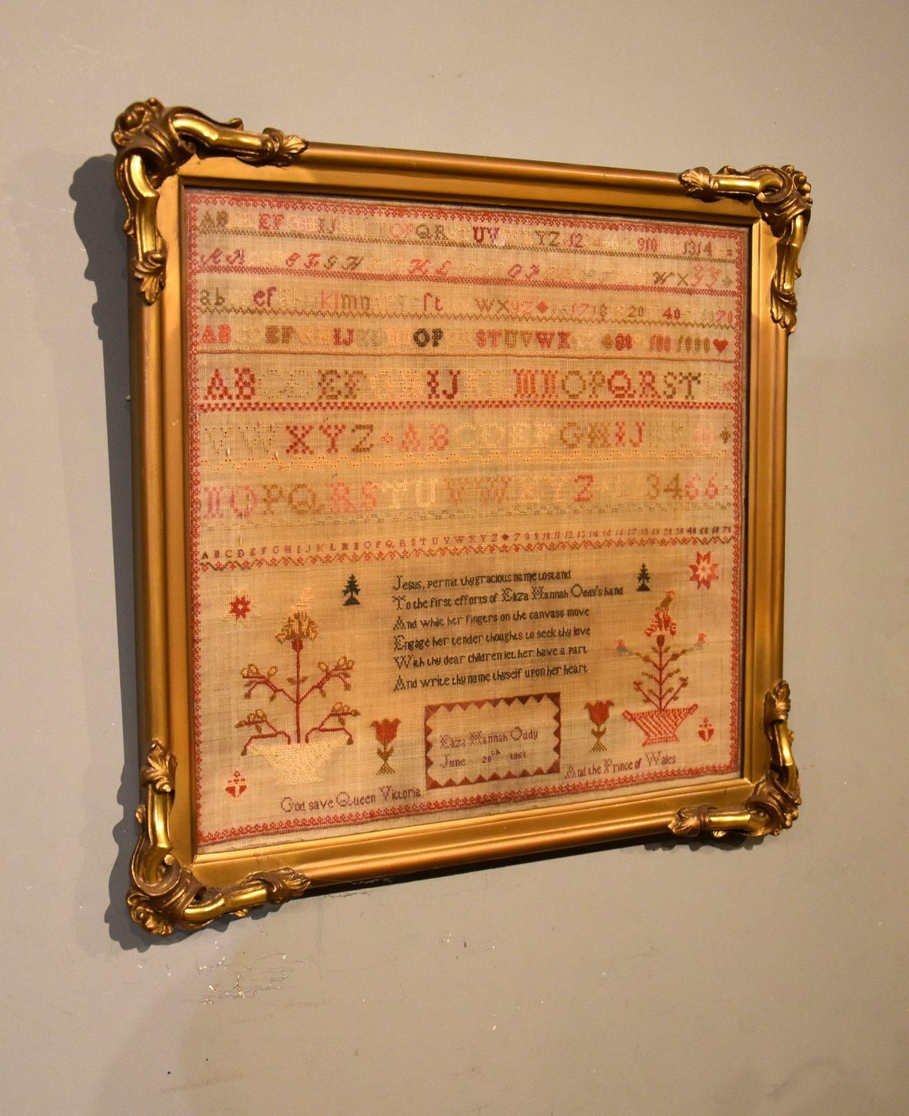 19th Century framed Sampler by Eliza Hanna Oddy  For Sale 1