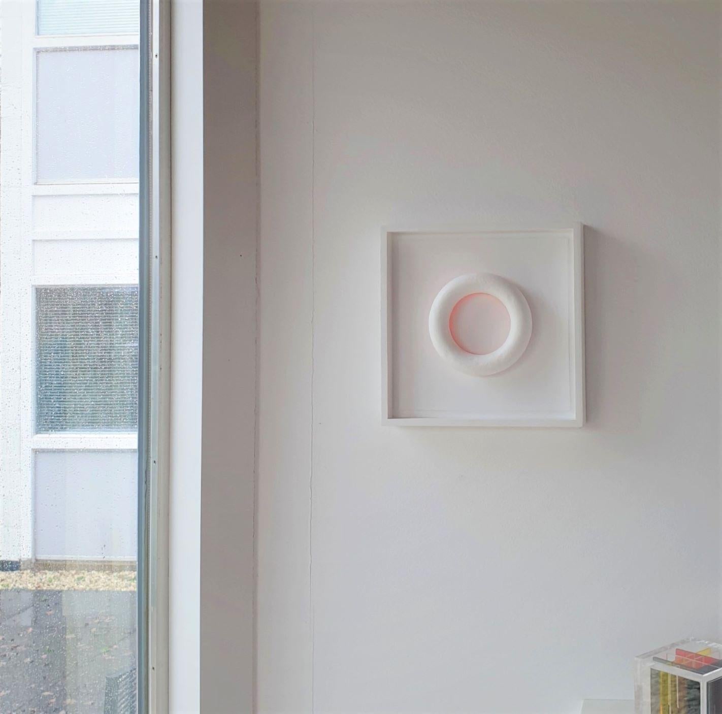 Candy in the Space (Ambilight) - white contemporary wall sculpture painting - Painting by Eliza Kopec