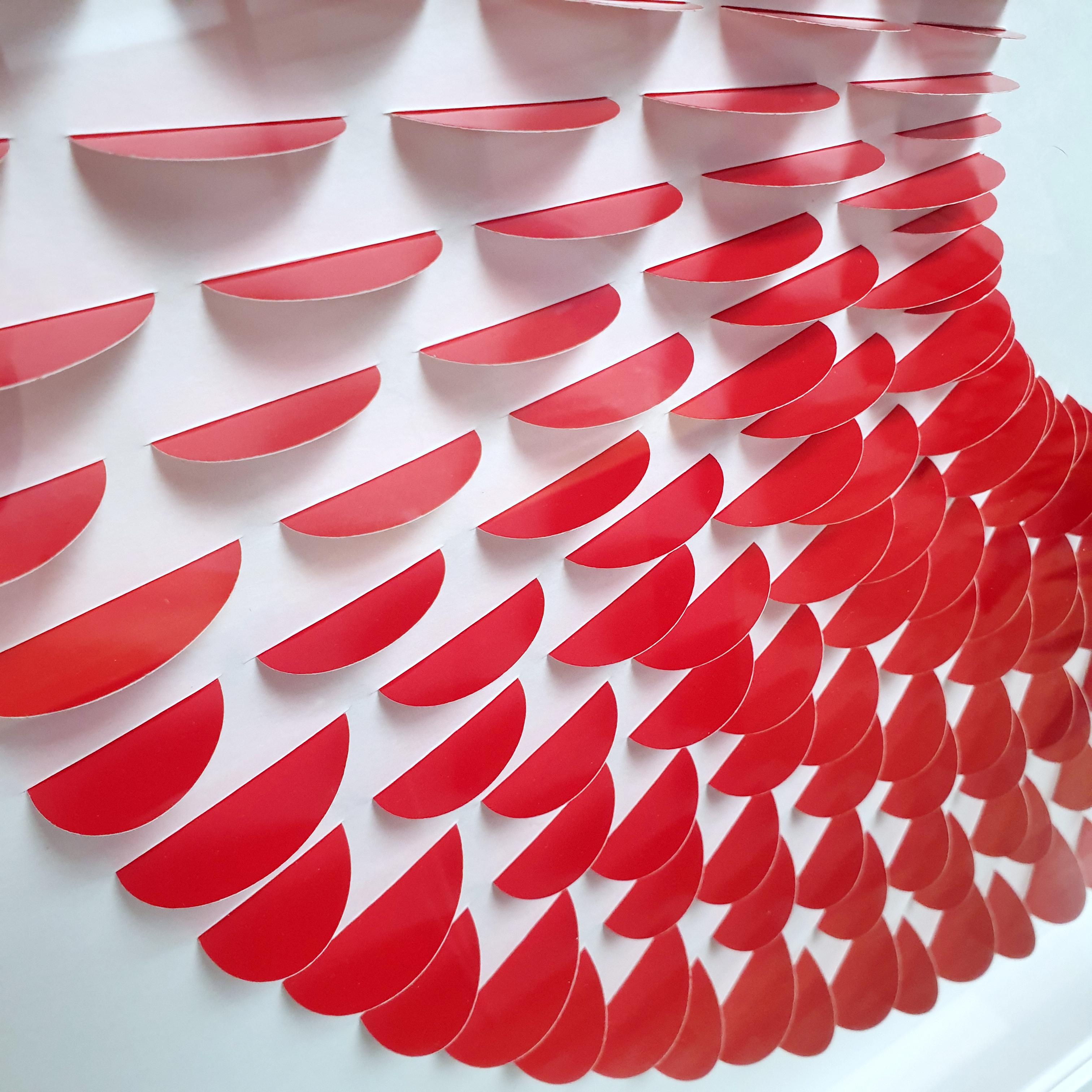 Rozetta Raster Red è un rilievo di carta moderno e unico della rinomata artista polacco-olandese Eliza Kopec. Questo rilievo è un tipico esempio del suo vocabolario geometrico astratto minimalista preferito, formale e rigoroso, ma allo stesso tempo