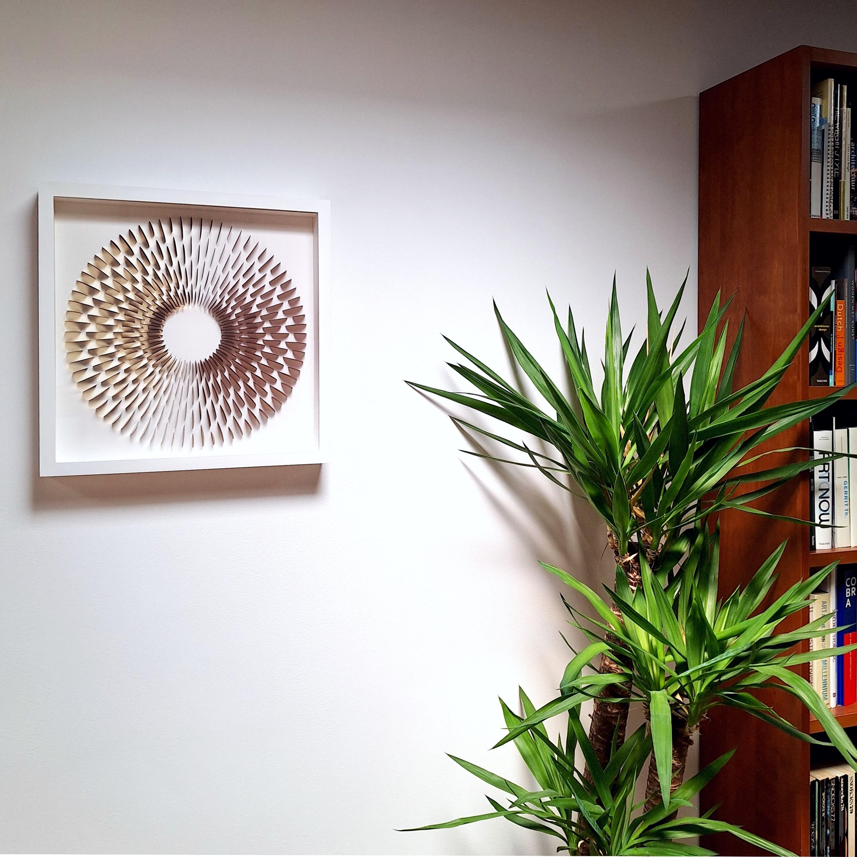 Small Rozetta Golden Dragon - contemporary modern abstract paper relief - Painting by Eliza Kopec