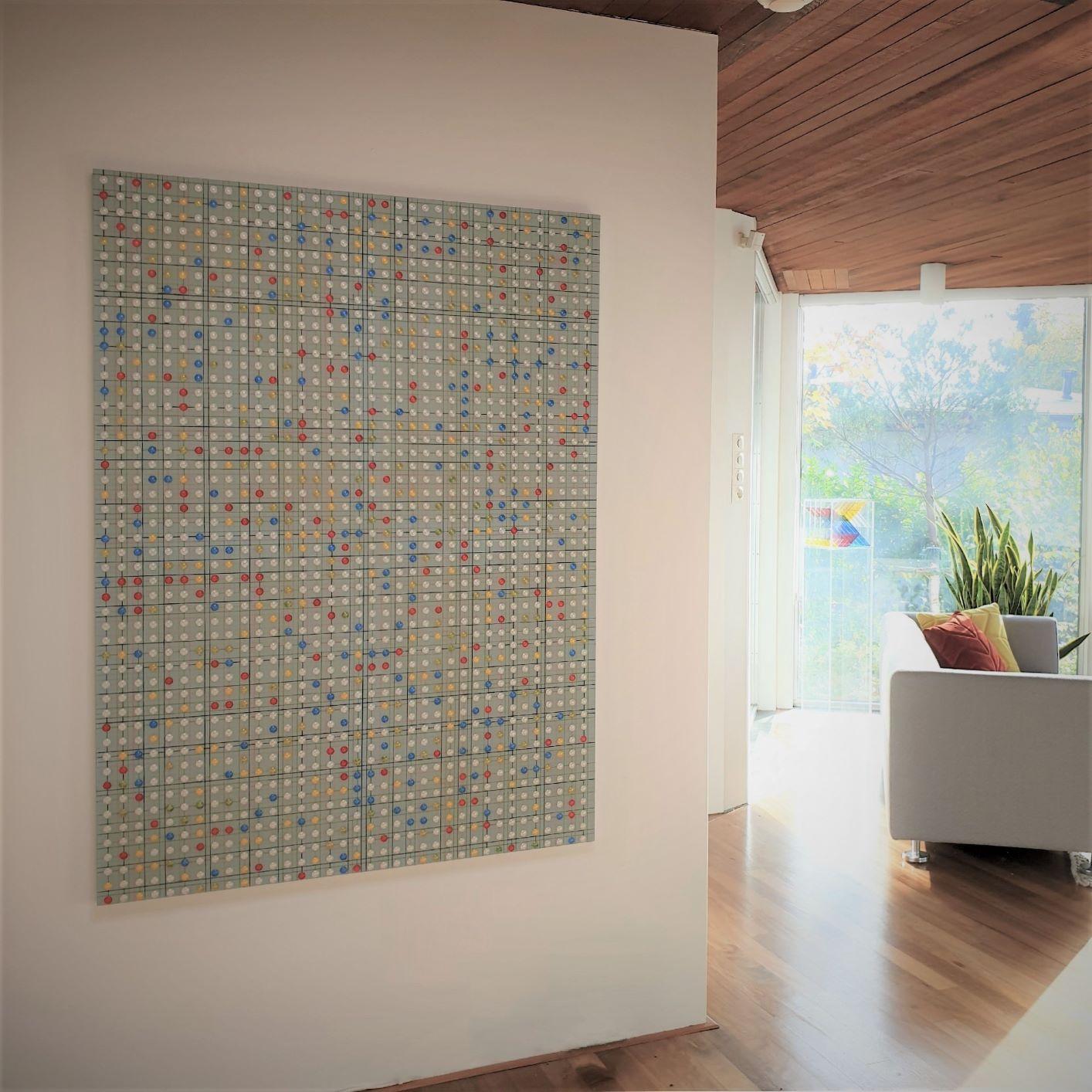 Zeitgenössisches, modernes, abstraktes geometrisches Gemälde auf Leinwand mit Titel Heiliger Grid – Painting von Eliza Kopec