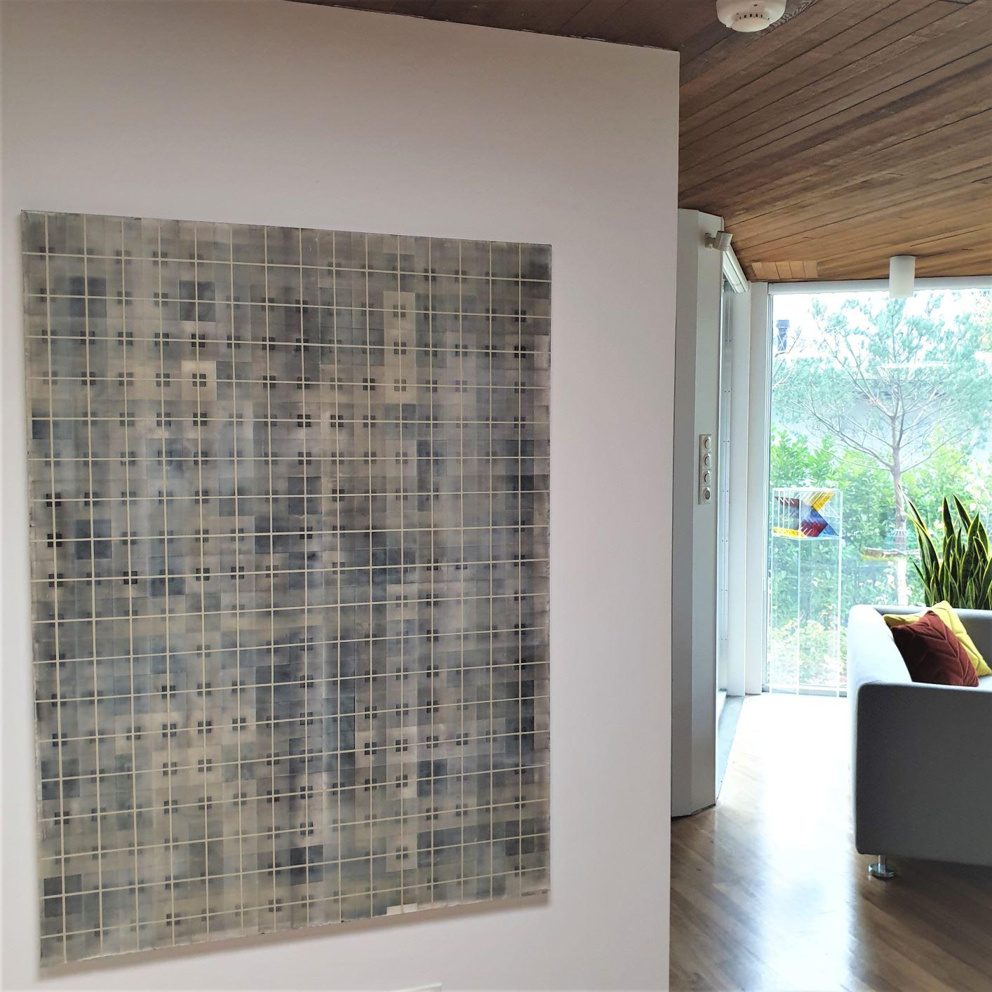 Scotch senza titolo - pittura geometrica astratta moderna contemporanea su tela - Painting di Eliza Kopec