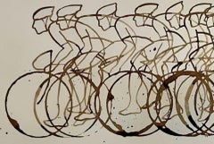 Coffe Peloton XIX, Original coffee painting of cyclists