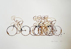 Coffee Break XXI, Original Cycling Painting, Sports Art, Coffee Art, Gift Art