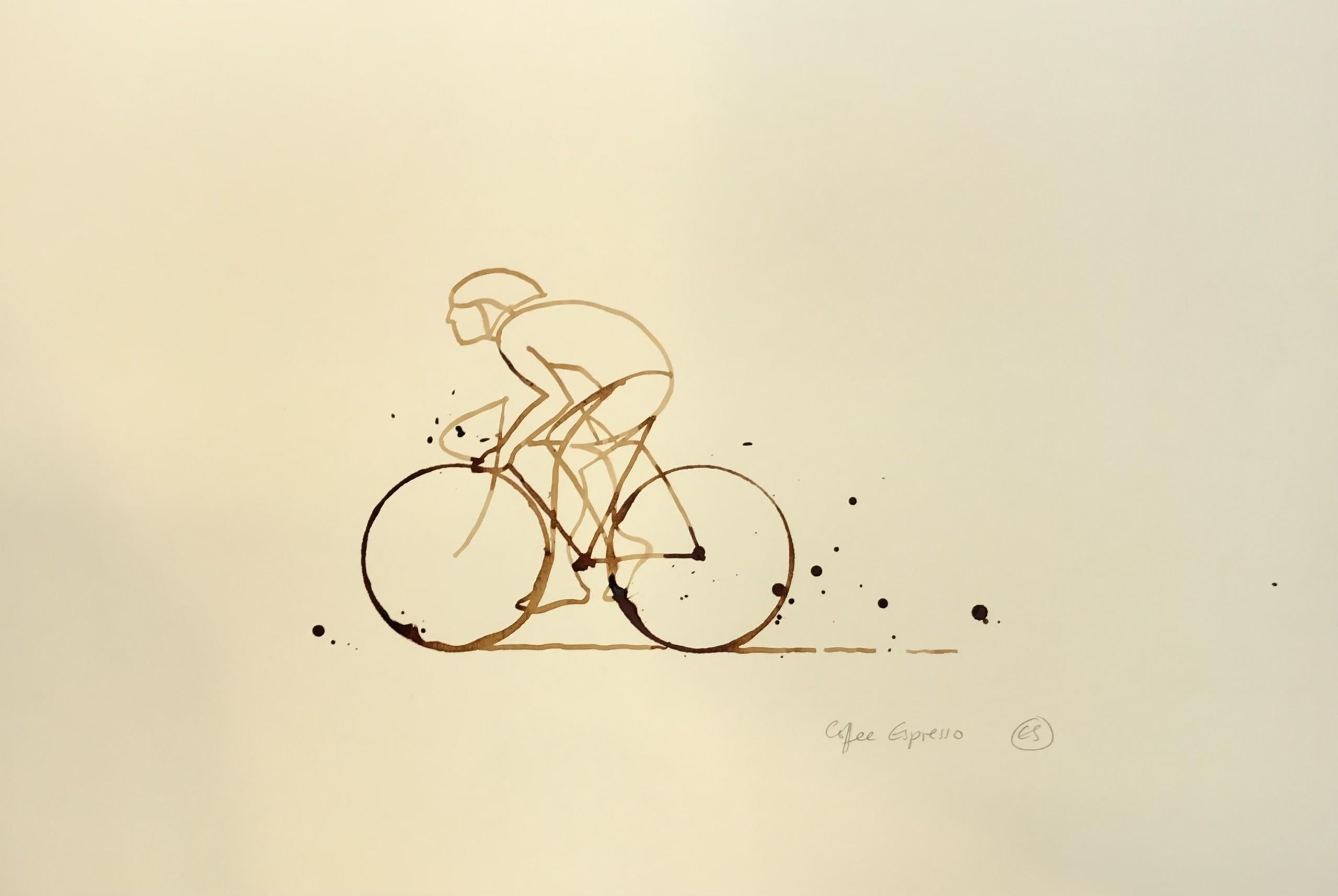 Caffè espresso #17, Caffè su carta, Ciclismo, Sport - Painting Contemporaneo di Eliza Southwood