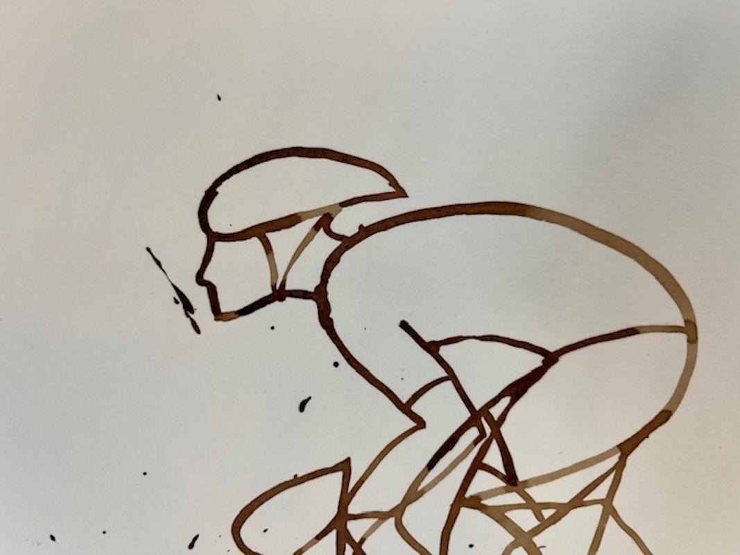 Café Espresso #22, Café sur papier, Cyclisme, Sports, peinture originale - Gris Figurative Painting par Eliza Southwood