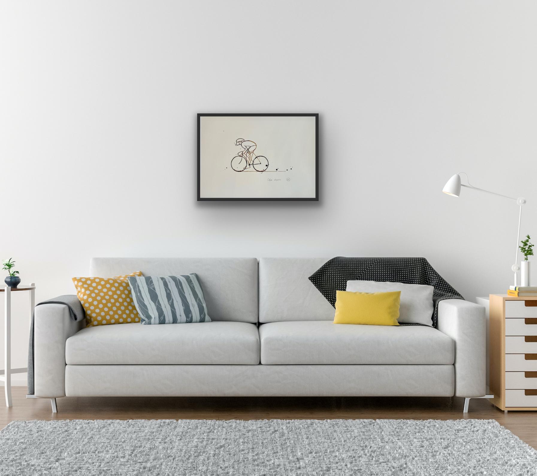 Café Espresso #22, Café sur papier, Cyclisme, Sports, peinture originale en vente 2