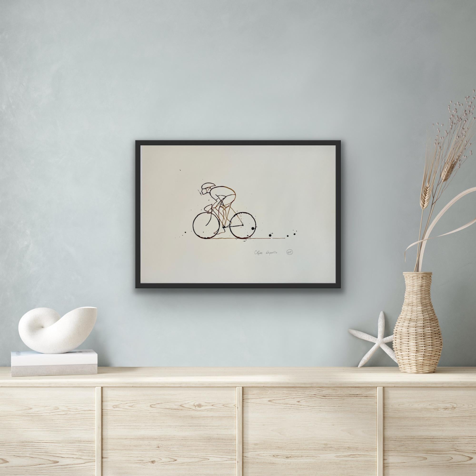 Café Espresso #22, Café sur papier, Cyclisme, Sports, peinture originale en vente 3