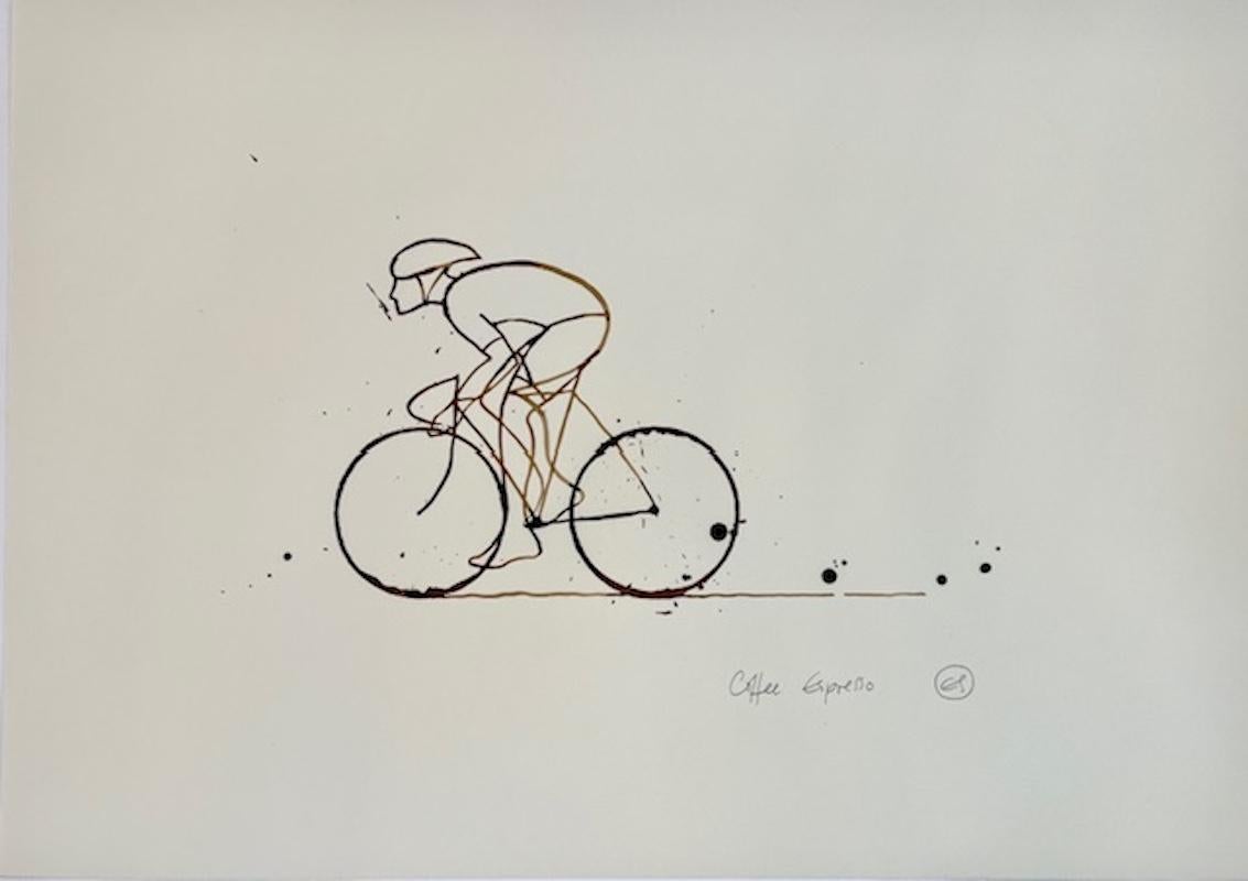 Figurative Painting Eliza Southwood - Café Espresso #22, Café sur papier, Cyclisme, Sports, peinture originale