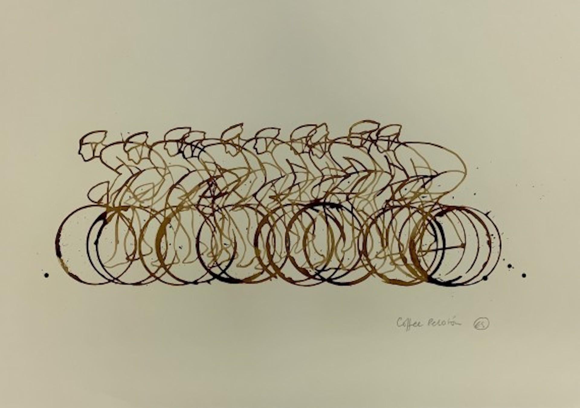 Coffee Peloton Series XVIII, Eliza Southwood, peinture originale de café, Cycling