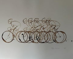 Coffee Peloton XXXV, Cycling Art, Sports Art, Peinture figurative, Art lumineux