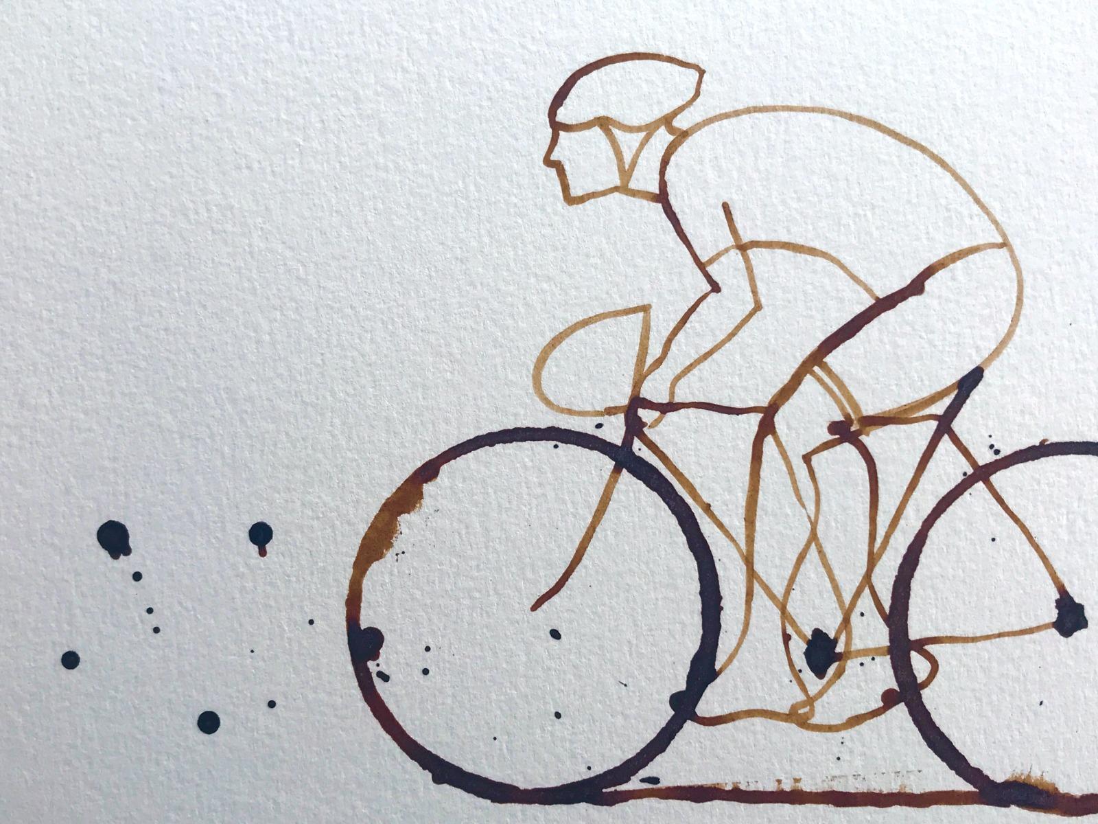 Kleiner Kaffee Espresso #1, Kaffee auf Papier, Radfahren, Sport (Zeitgenössisch), Painting, von Eliza Southwood