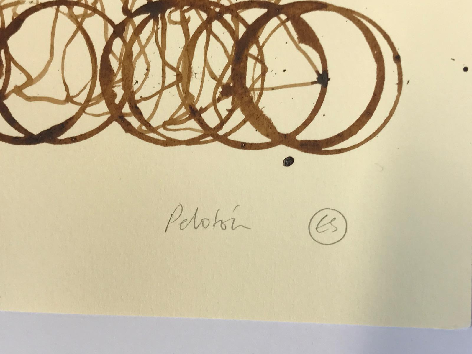 Small Coffee Peloton (CP1_small_feb15), caffè su carta, ciclista, arte sportiva - Painting Contemporaneo di Eliza Southwood