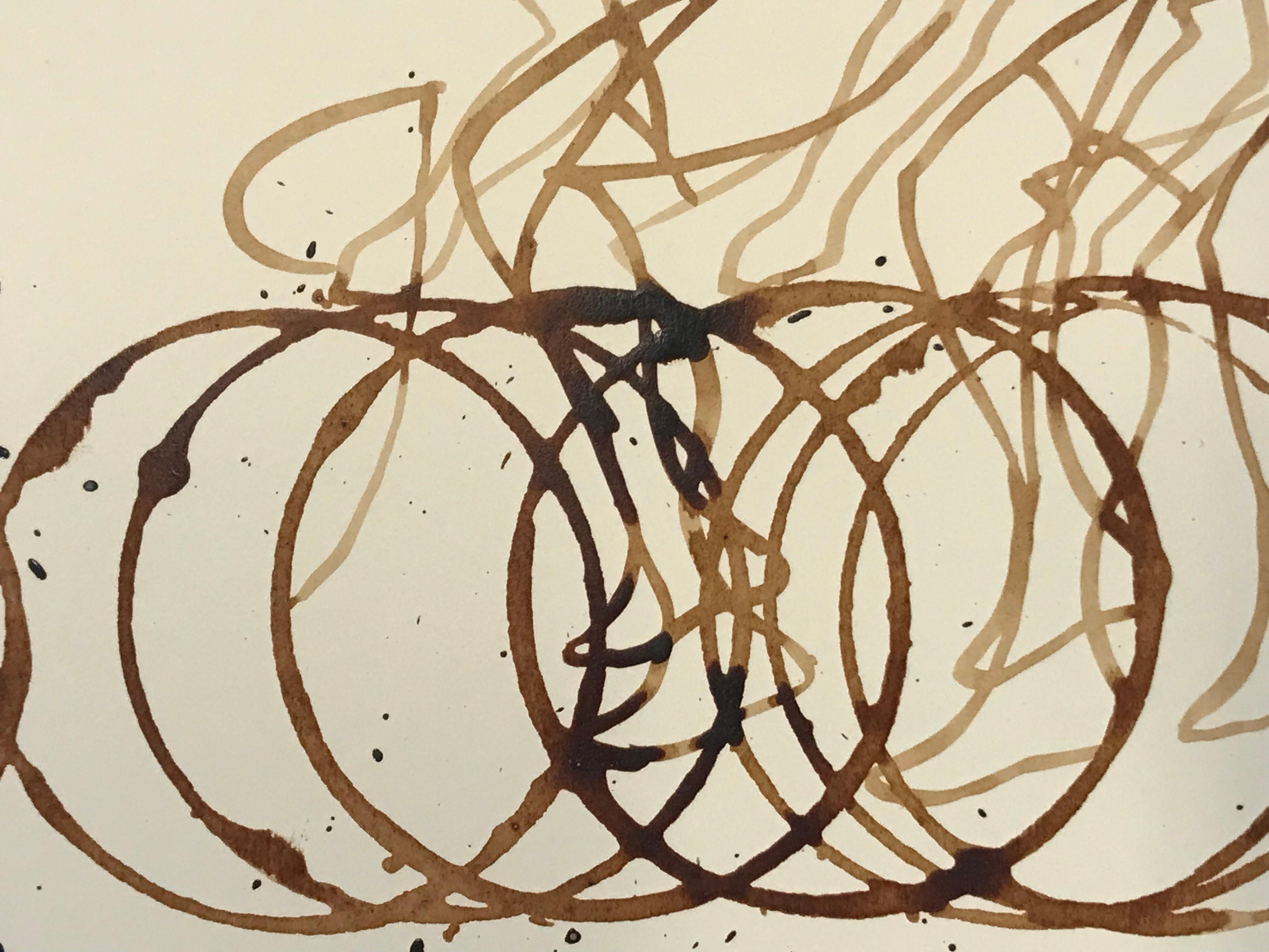 Coffee Break (CB01_nov23) Café sobre papel, ciclistas, arte deportivo - Figurative Print Beige de Eliza Southwood