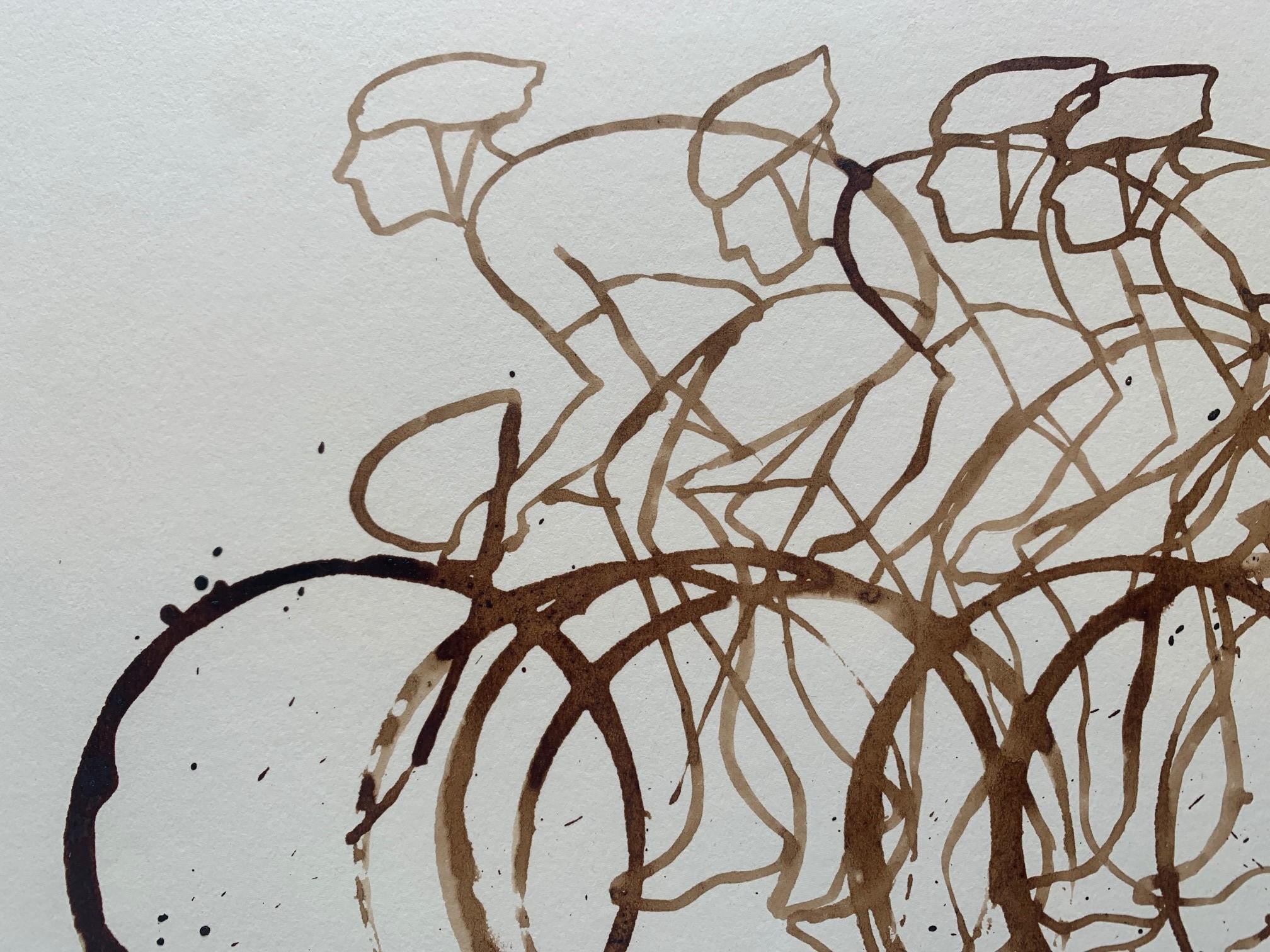 Coffee Peloton Series IX, Coffee On Paper, Cyclists, Sports Art - Expressionist Print by Eliza Southwood