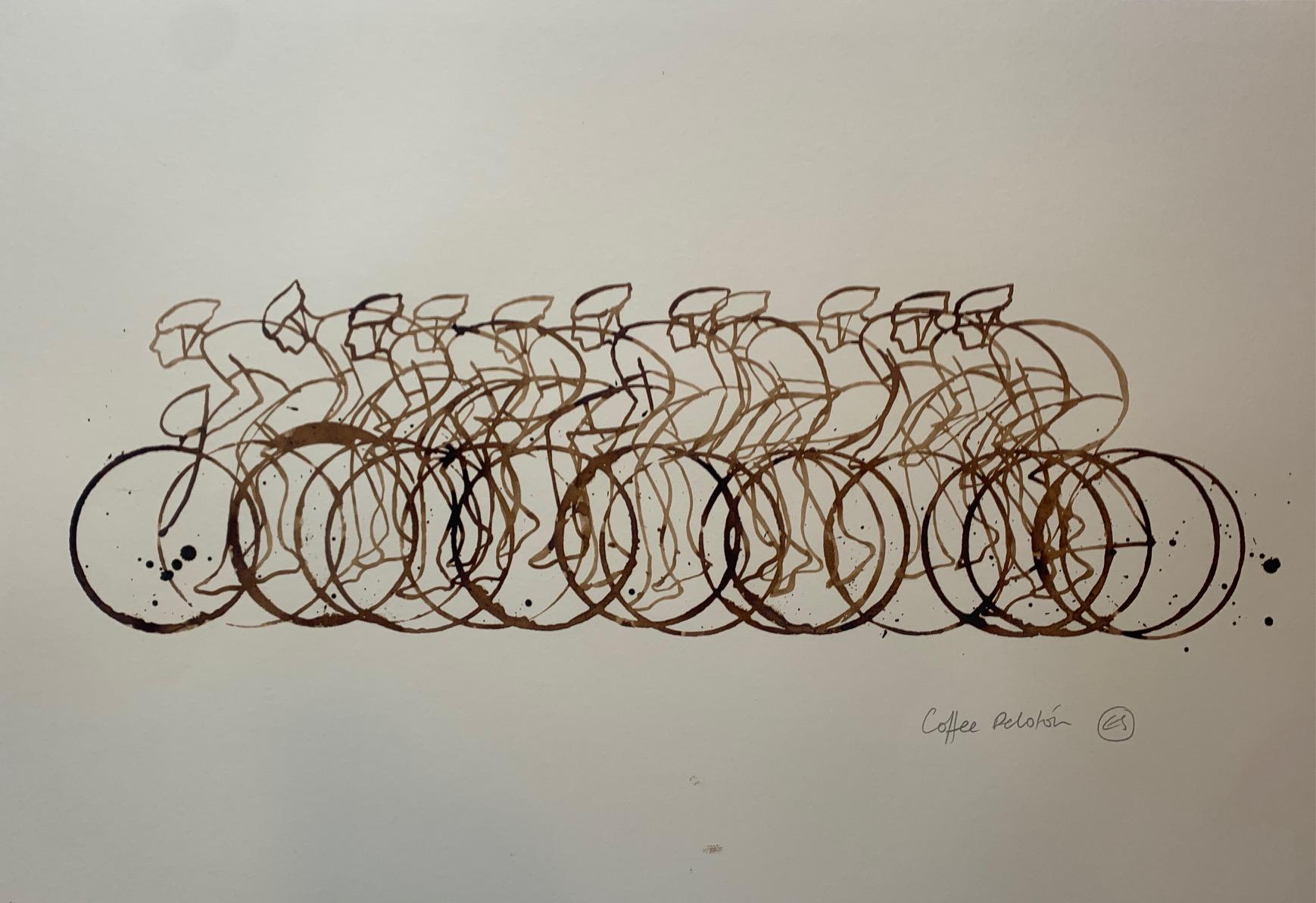 Coffee Peloton Series IX, Coffee On Paper, Cyclists, Sports Art For Sale 1