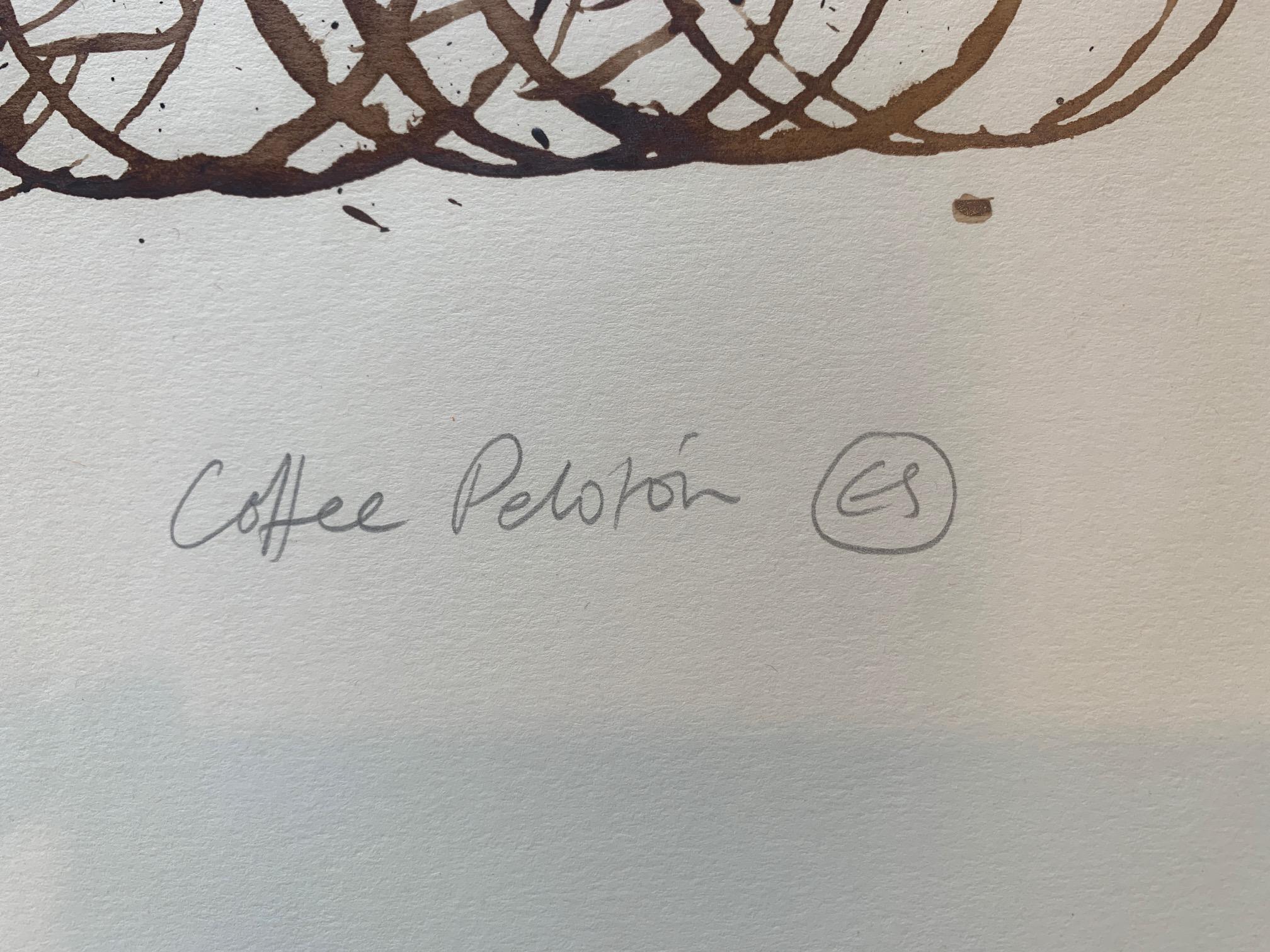Coffee Peloton Series XIII, Original painting, Coffee on paper, Coffee art  - Gray Figurative Print by Eliza Southwood