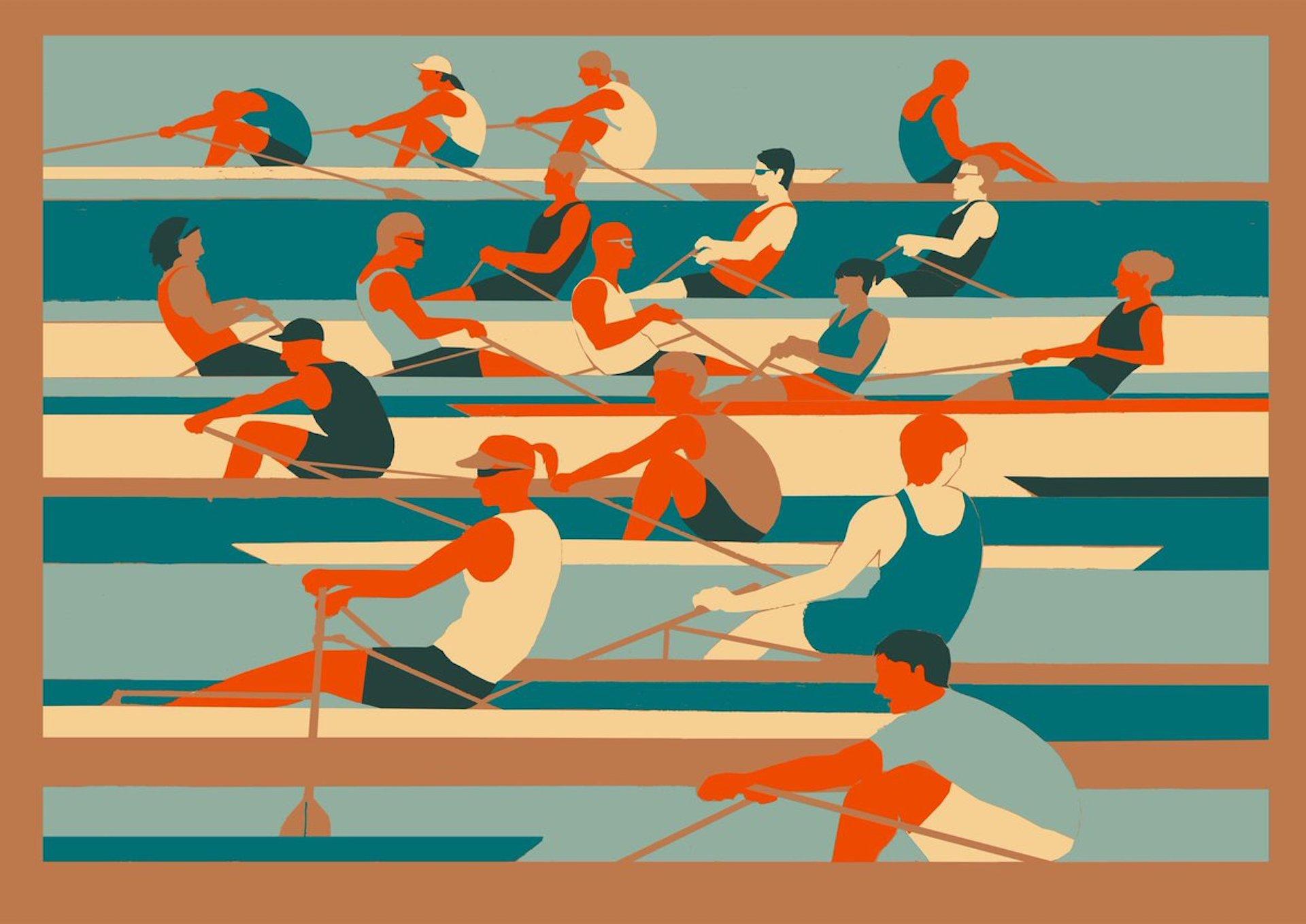 Eliza Southwood, Rowers, Limited Edition Screen Print, Affordable Art