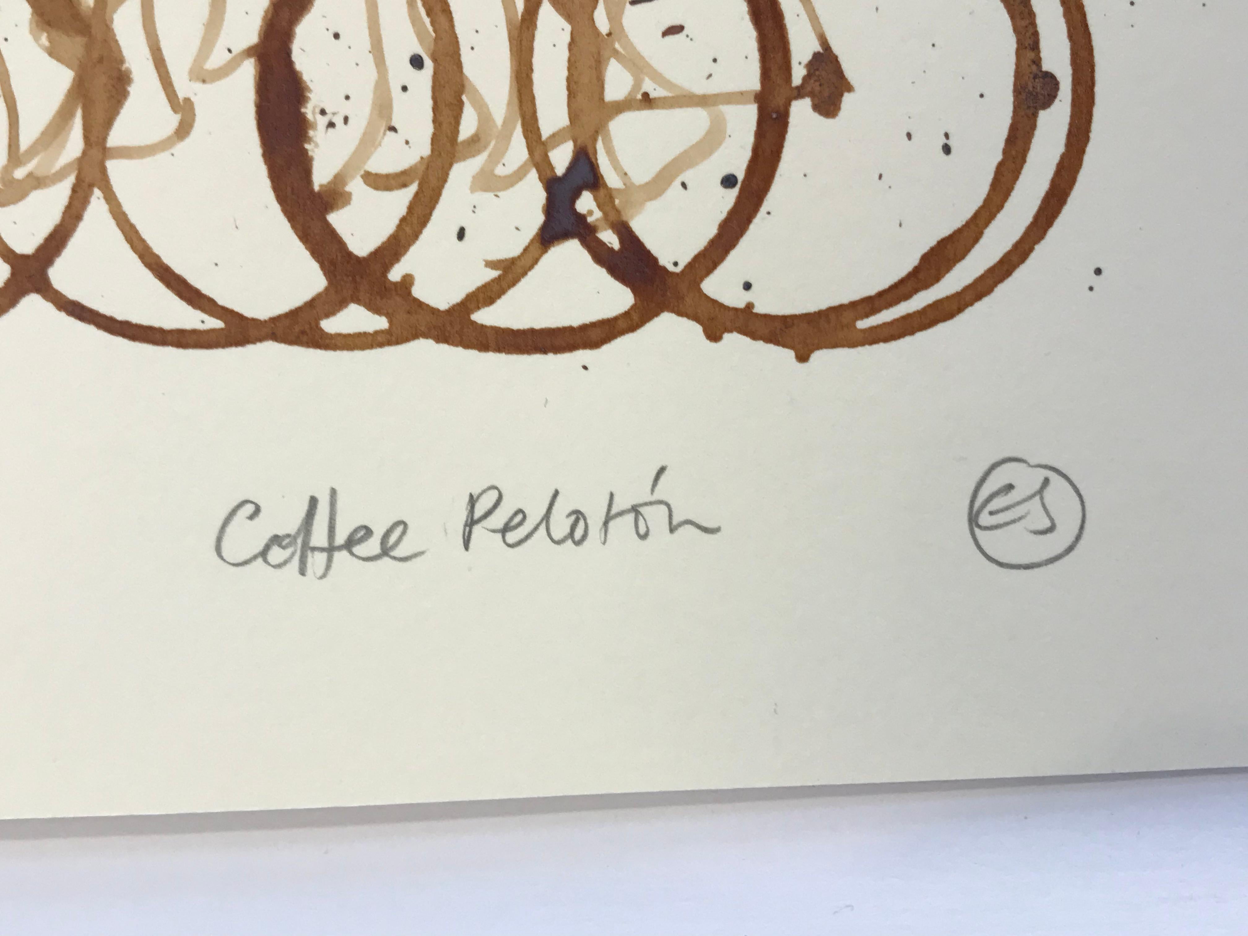 Small Coffee Peloton (CP_Small_01), Coffee On Paper, Cyclists, Sports Art For Sale 2