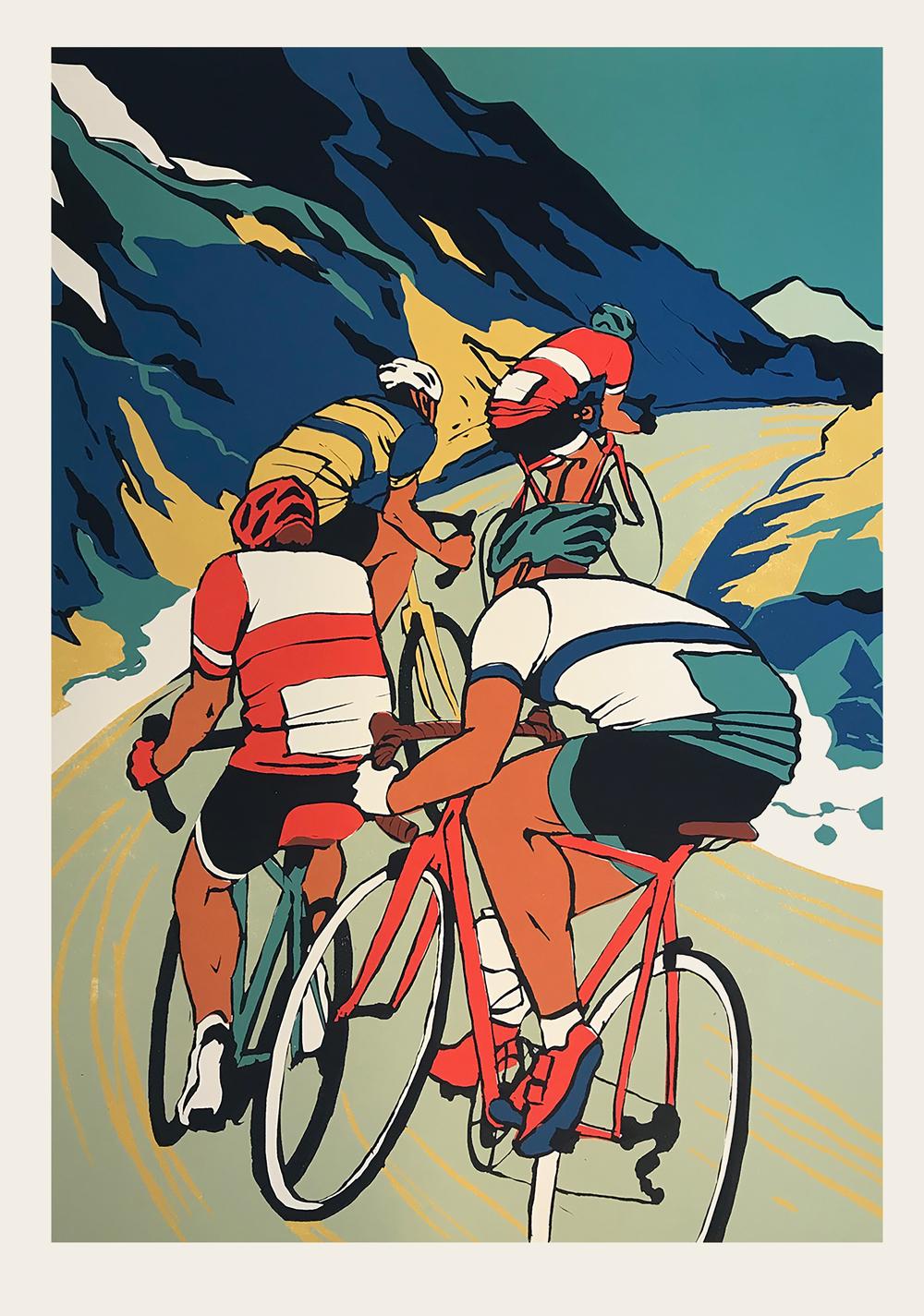 The Climb, Paraventdruck in limitierter Auflage, Sport, Radsportkunst, Figurative Kunst, Fahrräder (Zeitgenössisch), Print, von Eliza Southwood