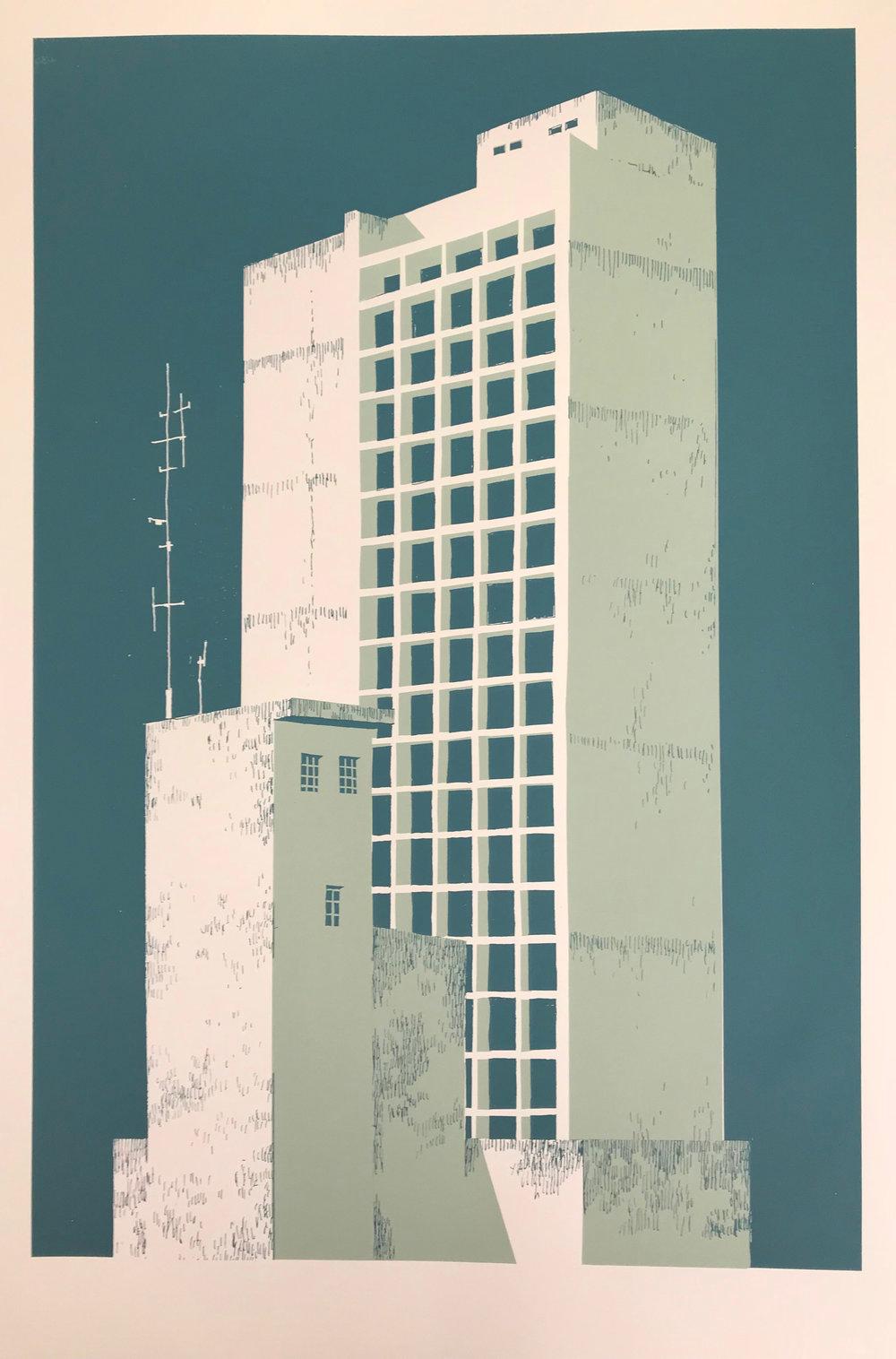 Tower Block, Car Park and Civic Building diptych - Contemporary Print by Eliza Southwood