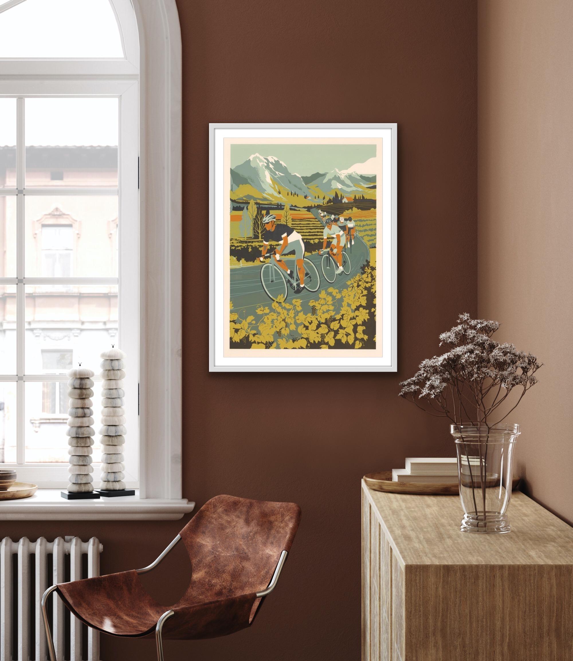 Ciclisti del vigneto, Serigrafia, Biciclette, Alpi francesi, Arte del ciclismo, Sport in vendita 11