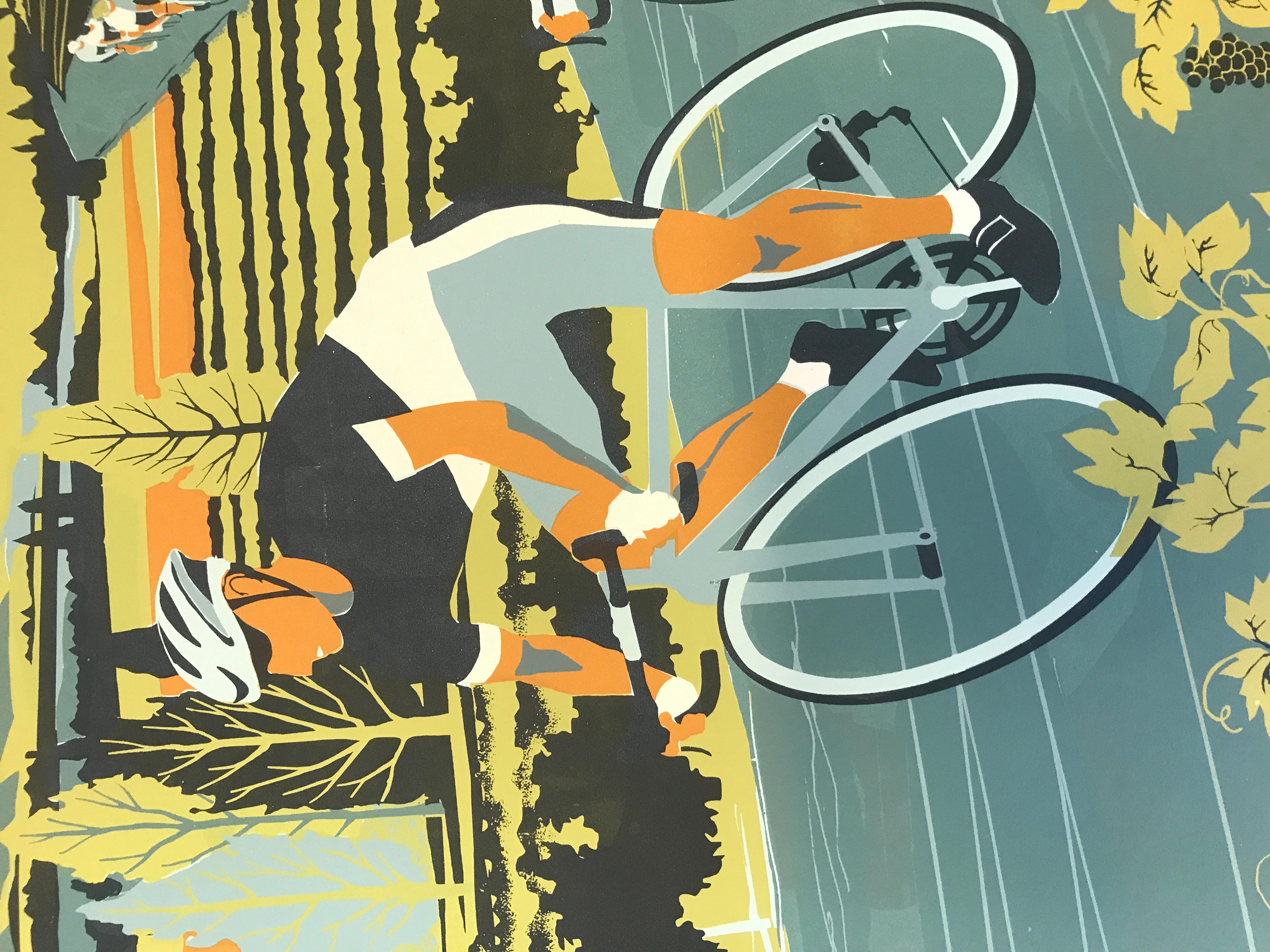 Ciclisti del vigneto, Serigrafia, Biciclette, Alpi francesi, Arte del ciclismo, Sport in vendita 14