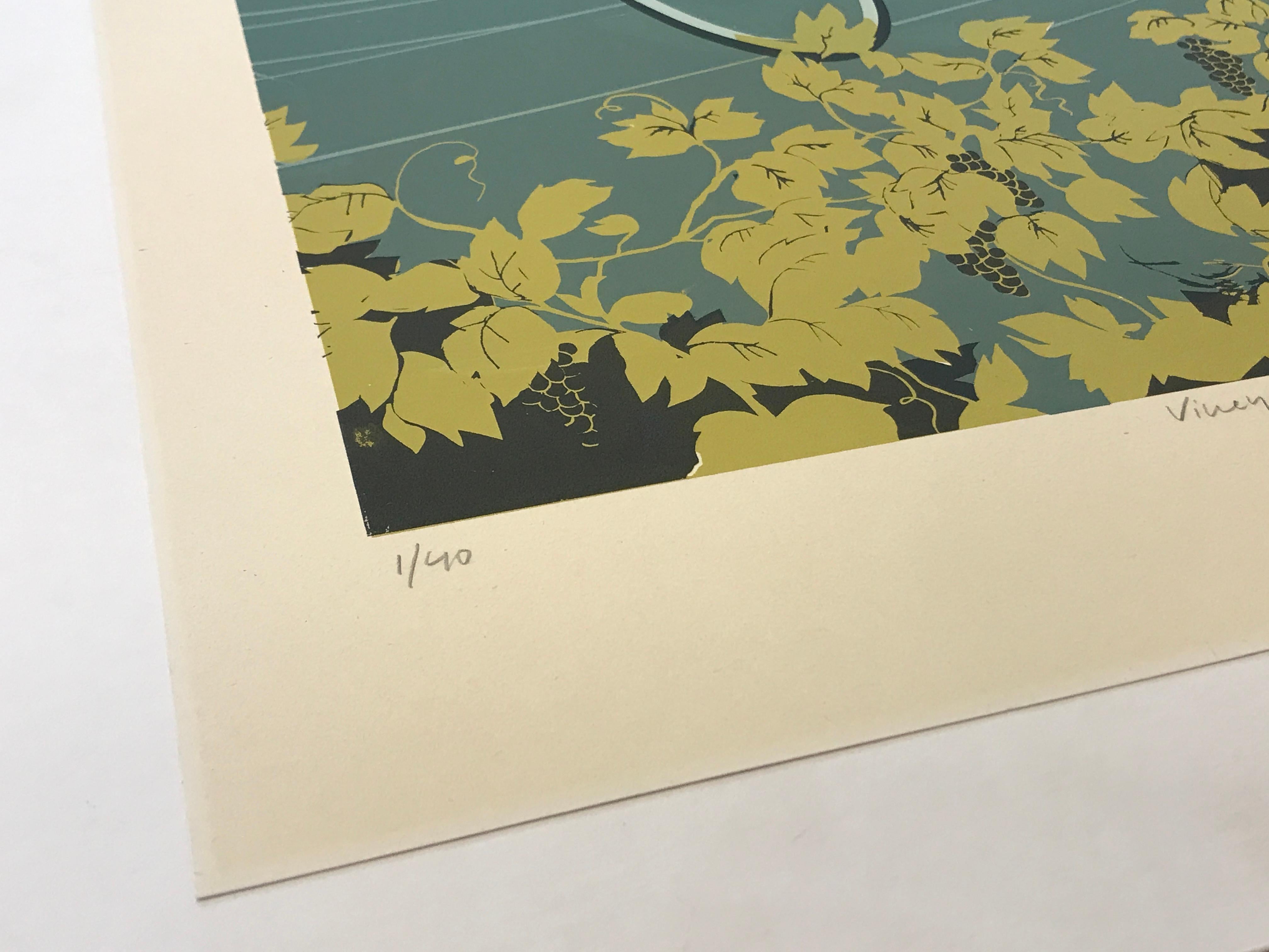 Ciclisti del vigneto, Serigrafia, Biciclette, Alpi francesi, Arte del ciclismo, Sport in vendita 15