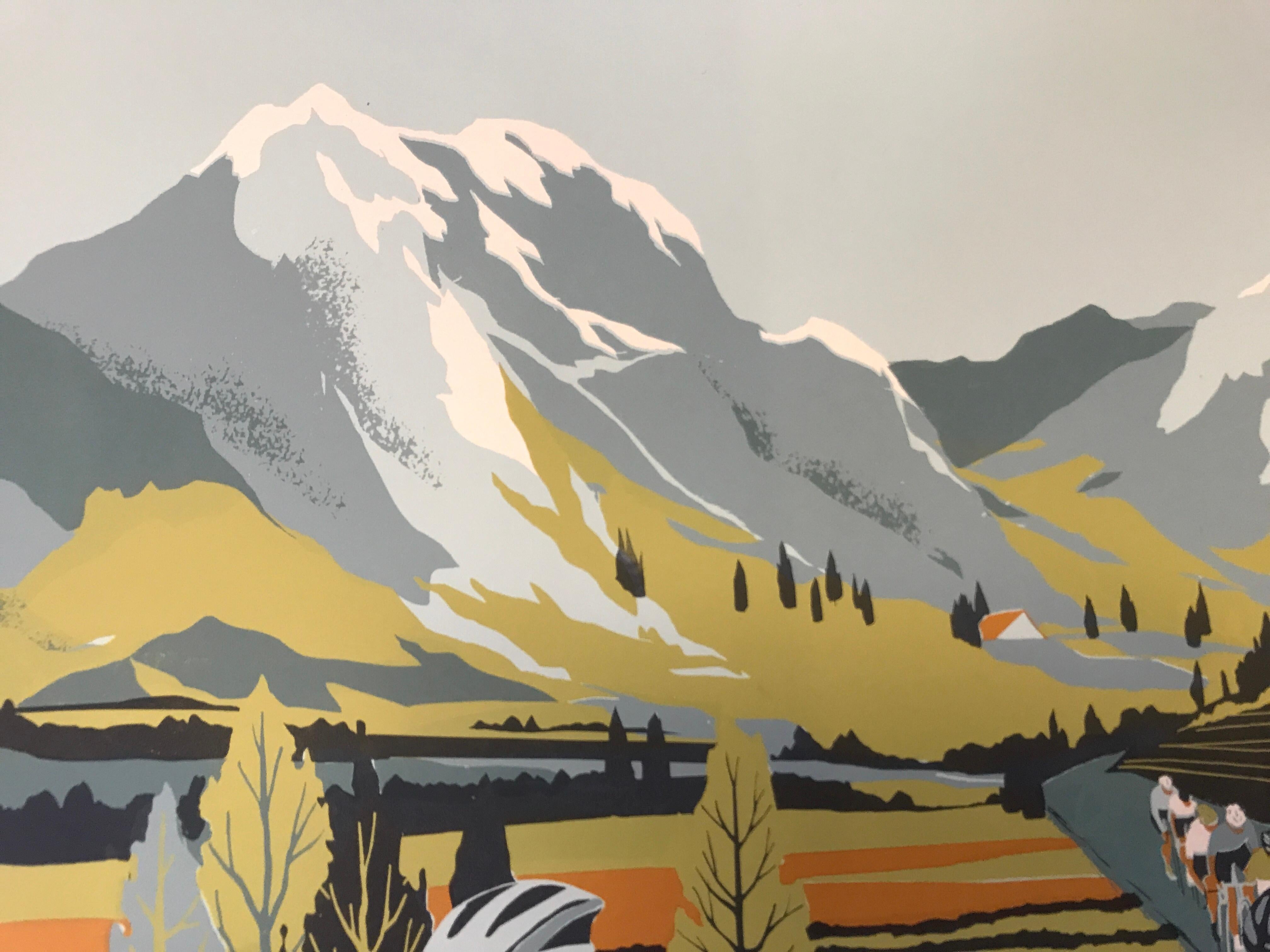 Ciclisti del vigneto, Serigrafia, Biciclette, Alpi francesi, Arte del ciclismo, Sport in vendita 1