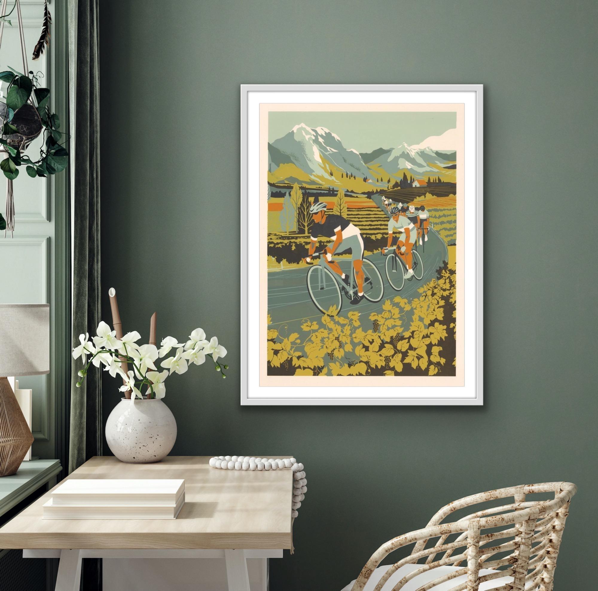 Ciclisti del vigneto, Serigrafia, Biciclette, Alpi francesi, Arte del ciclismo, Sport in vendita 4