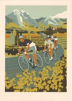 Ciclisti del vigneto, Serigrafia, Biciclette, Alpi francesi, Arte del ciclismo, Sport