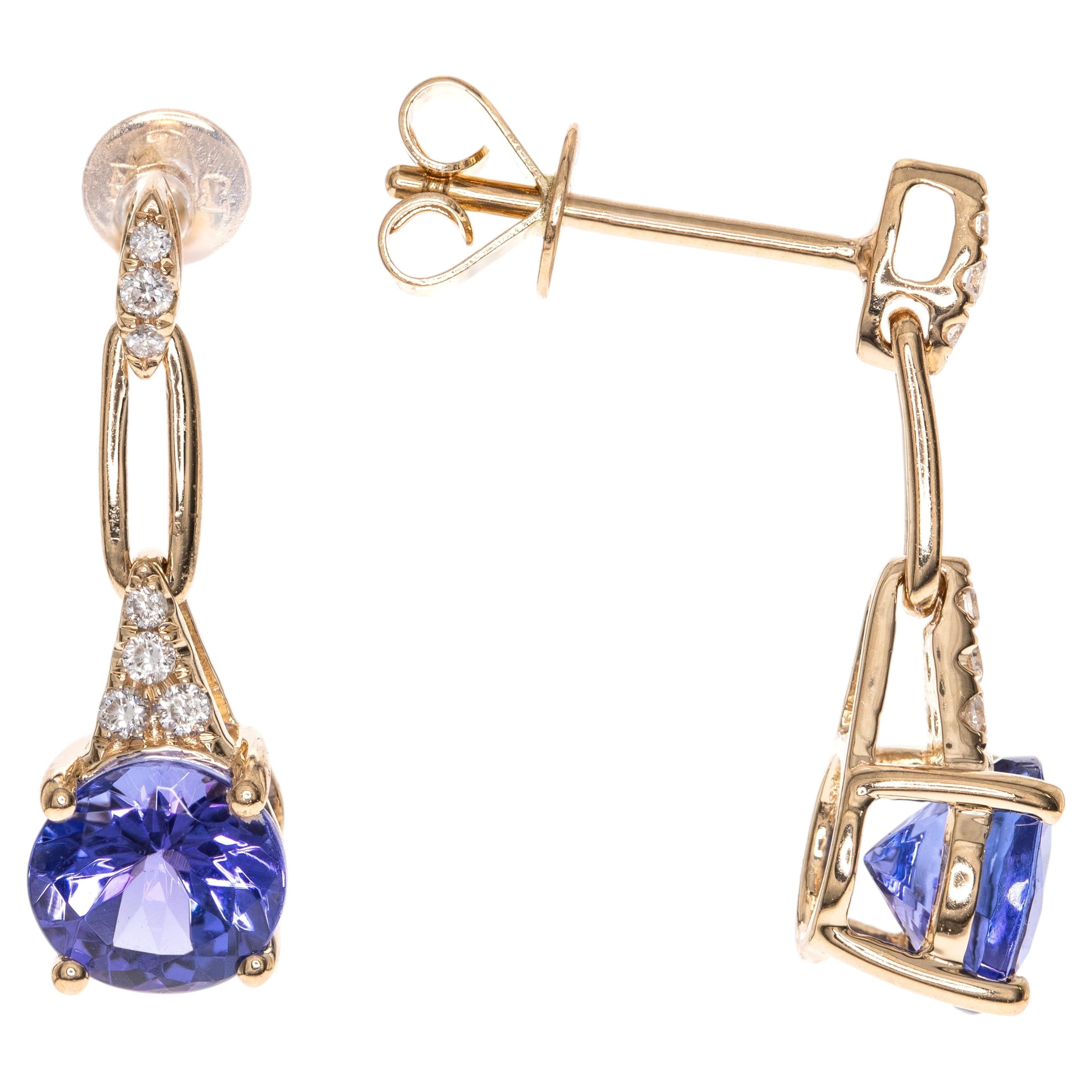 Elizabeth 14K Yellow Gold Pear-Cut Tanzanite Earrings For Sale
