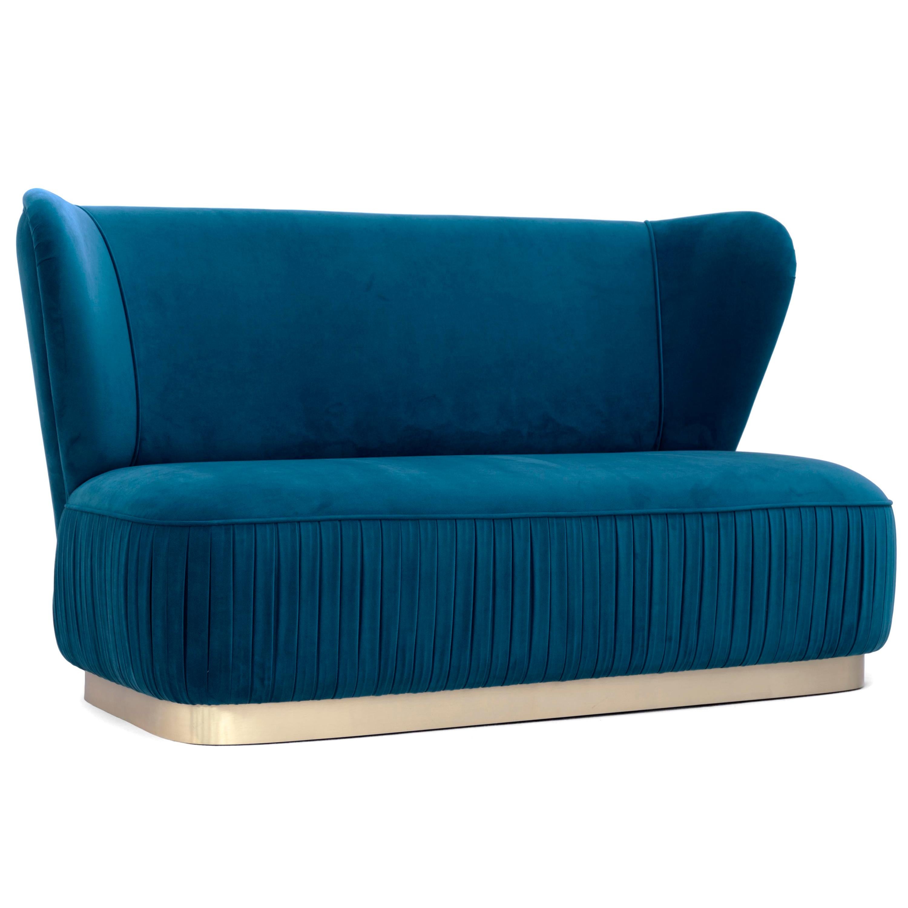 Elizabeth 2-Seat Sofa in Silk Velvet and Brushed Brass For Sale