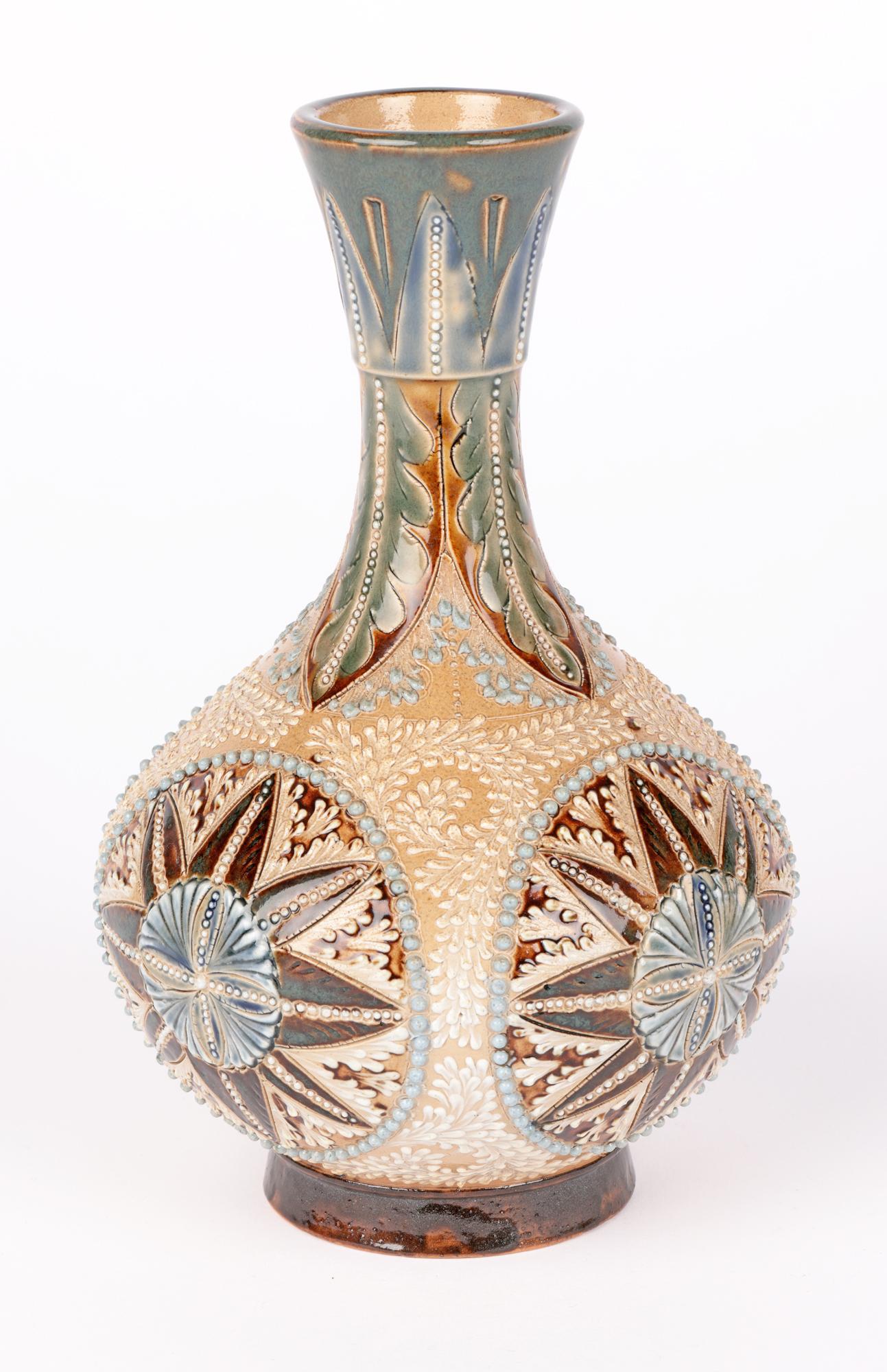 Late 19th Century Elizabeth a Sayers Doulton Lambeth Aesthetic Movement Onion Shape Vase For Sale
