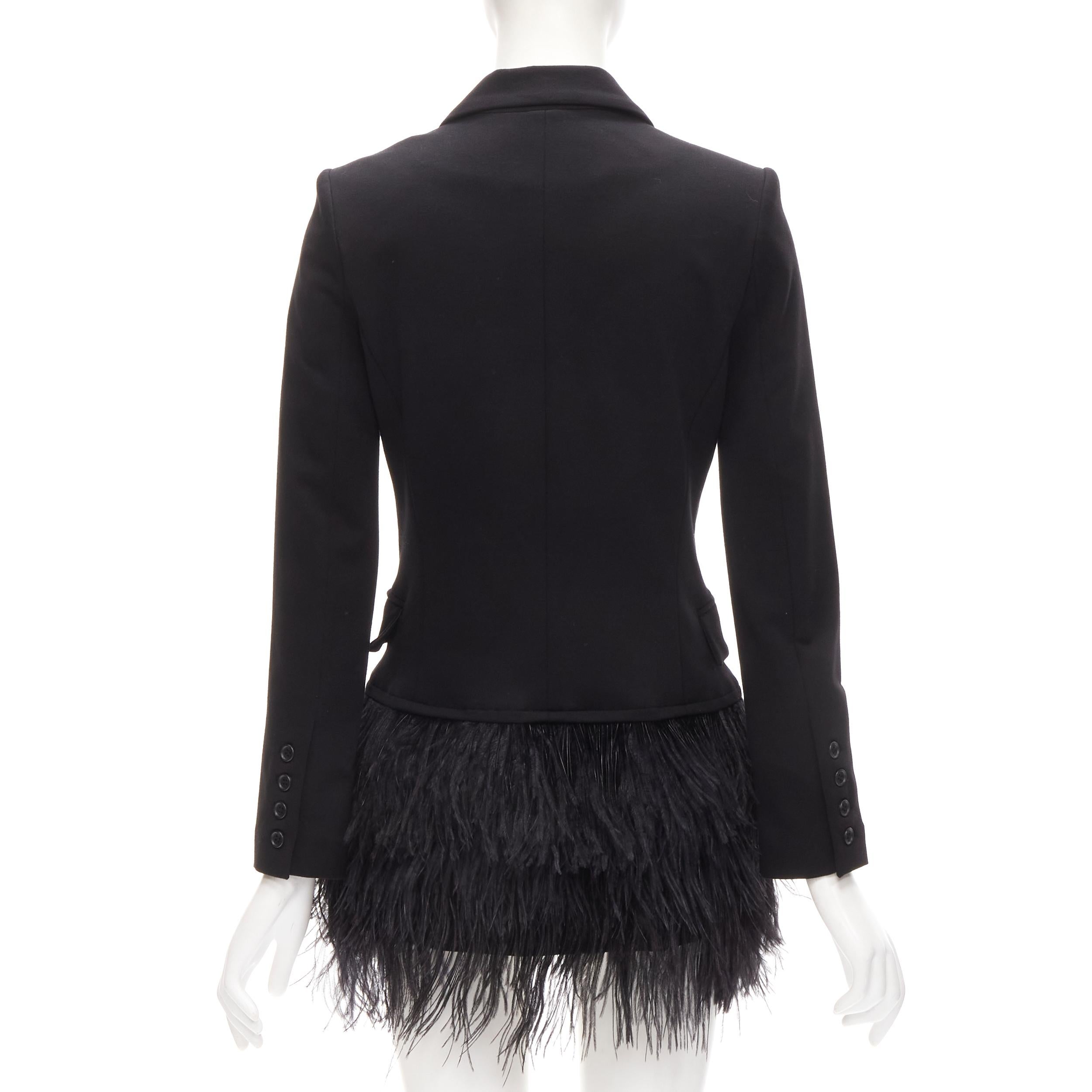ELIZABETH ABD JAMES black ostrich feather hem blazer jacket XS In Excellent Condition In Hong Kong, NT