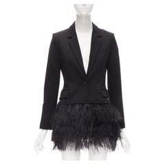 ELIZABETH ABD JAMES black ostrich feather hem blazer jacket XS