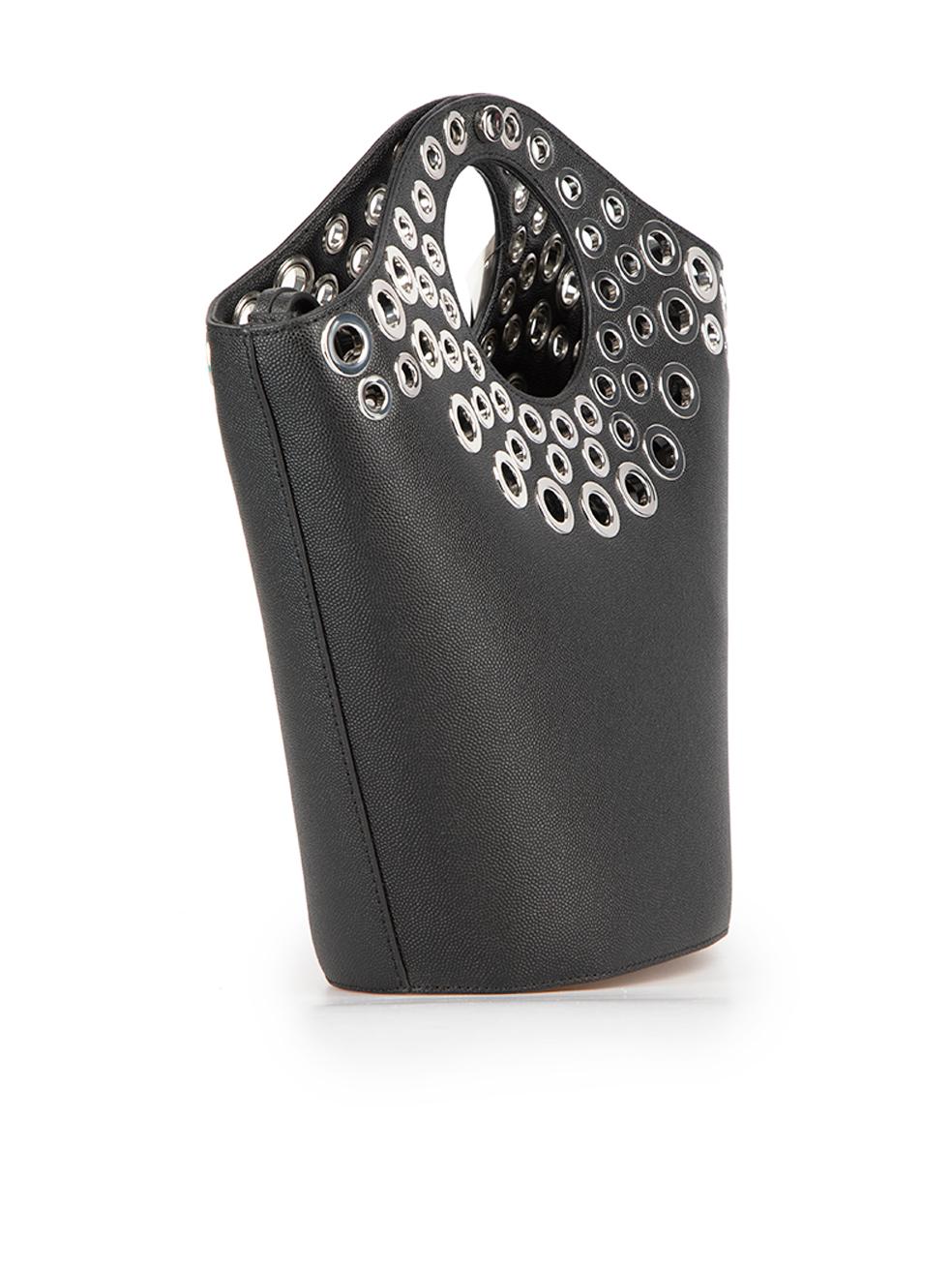 CONDITION is Never worn, with tags. No visible wear to bag is evident on this new Elizabeth and James designer resale item.
 
 Details
 Black
 Leather
 Medium bucket bag
 Silver eyelet detail
 Cut out handles
 Detachable strap
 Snap button