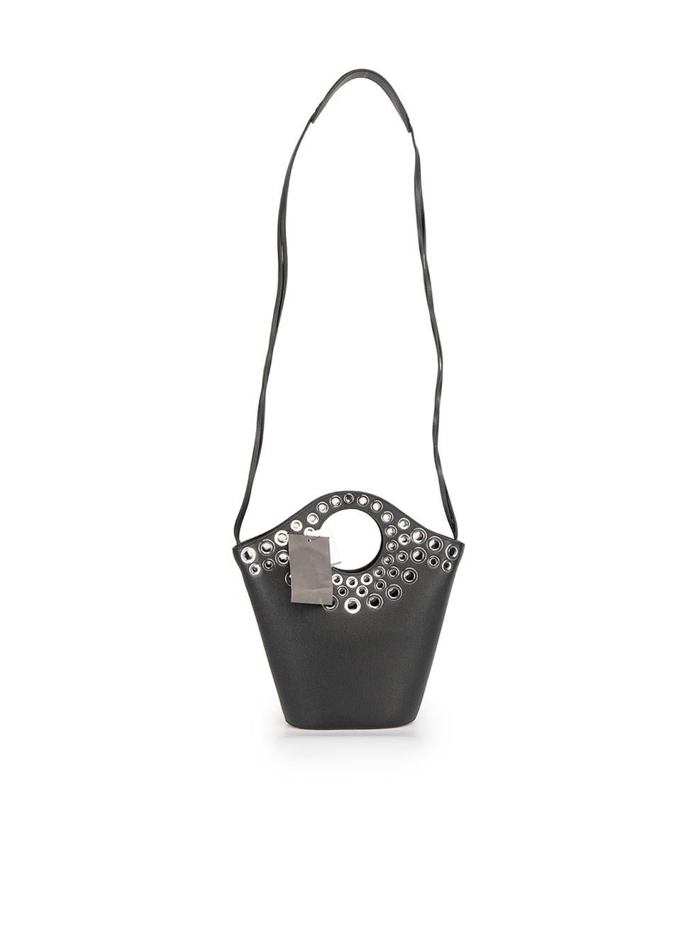 Elizabeth and James Black Leather Eyelet Bucket Bag In New Condition In London, GB