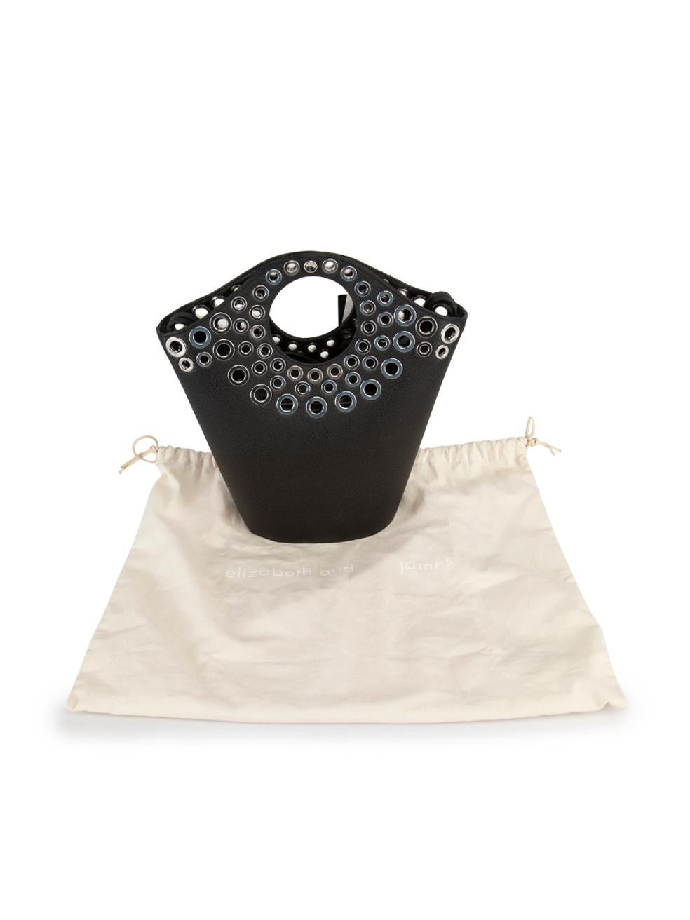 Elizabeth and James Black Leather Eyelet Bucket Bag 2