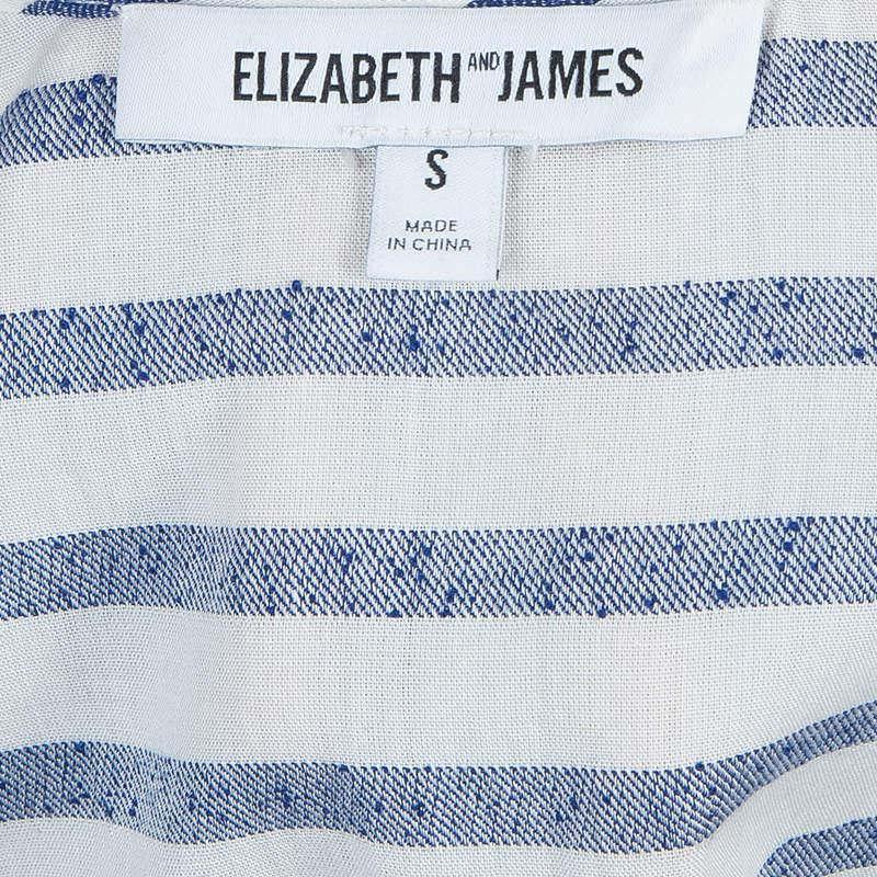Elizabeth and James White and Blue Striped Peplum Top S For Sale 1