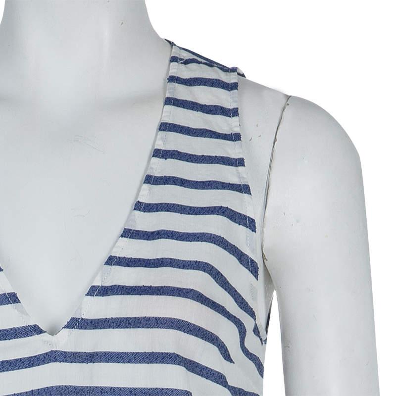 Elizabeth and James White and Blue Striped Peplum Top S For Sale 5