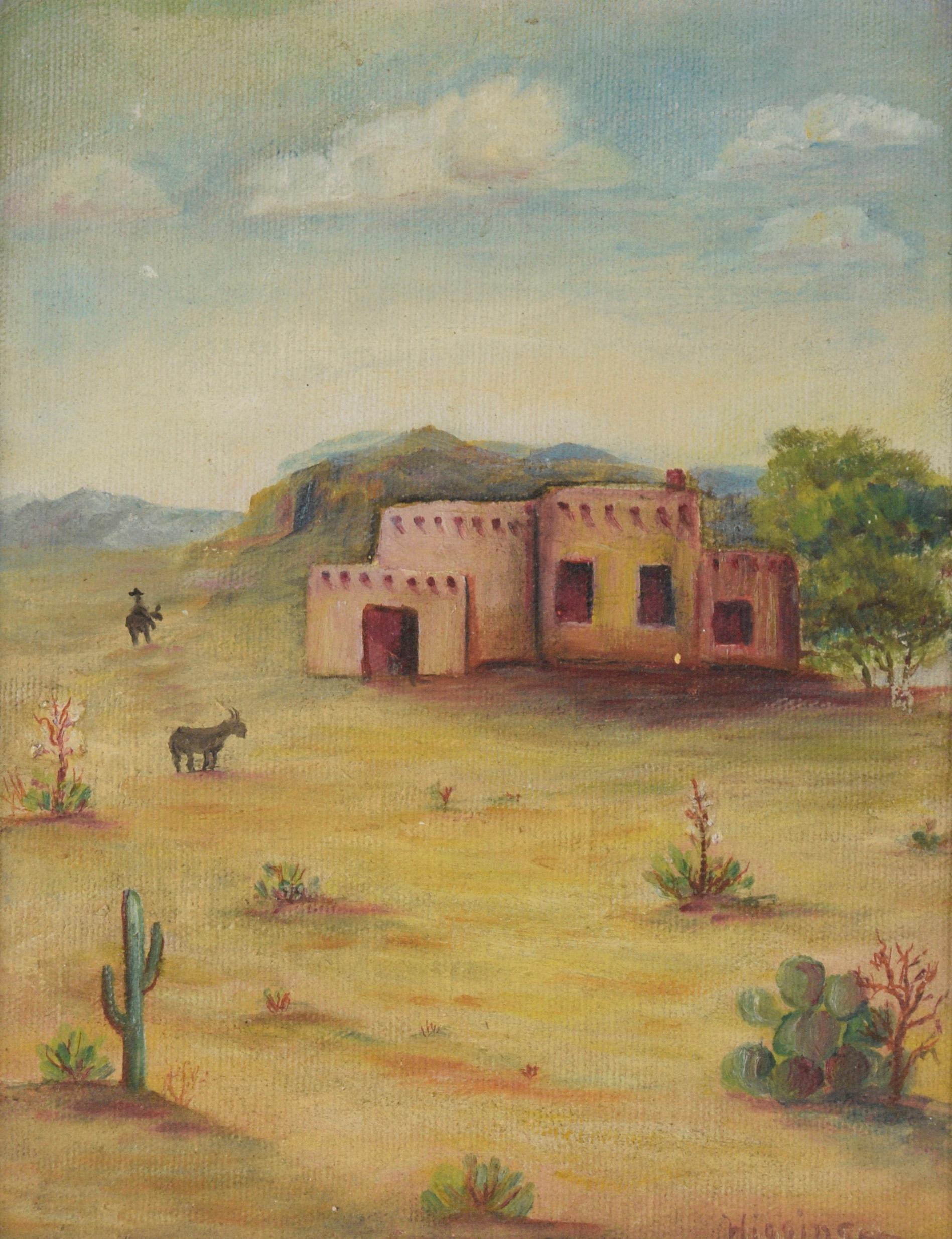 Red Adobe House in the Desert - Painting by Elizabeth Ann Higgins