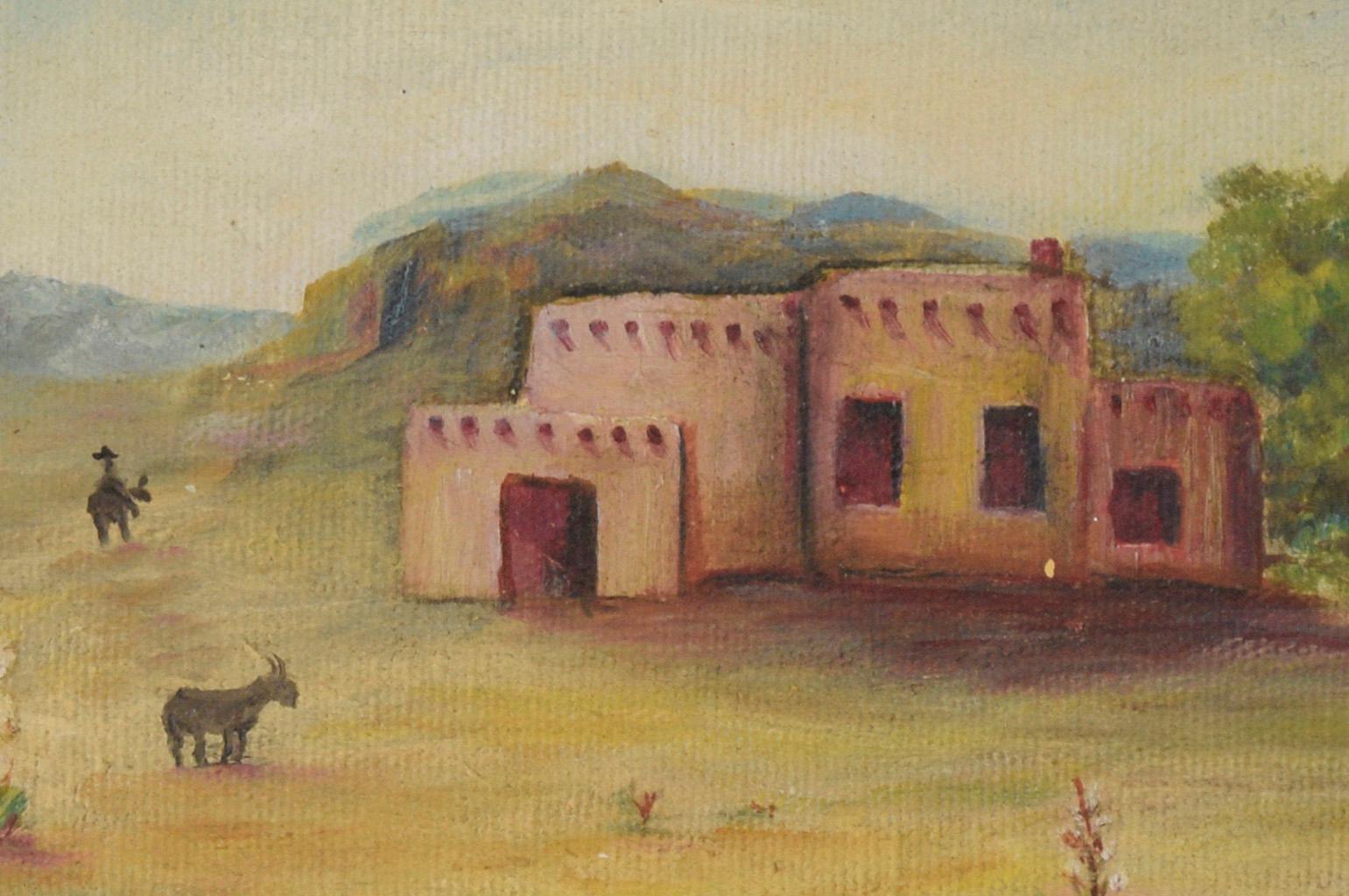 Red Adobe House in the Desert - Impressionist Painting by Elizabeth Ann Higgins