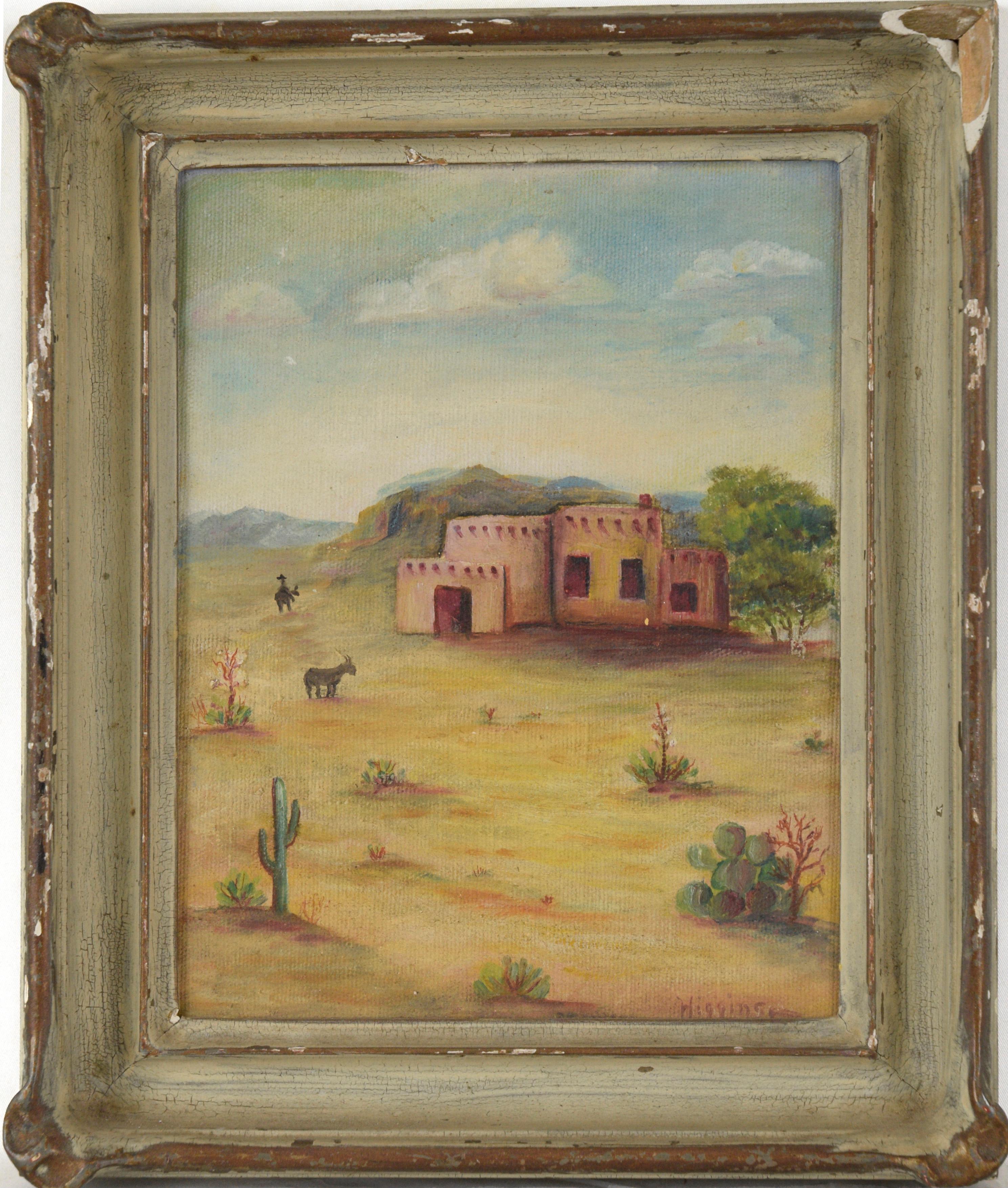 Elizabeth Ann Higgins Landscape Painting - Red Adobe House in the Desert