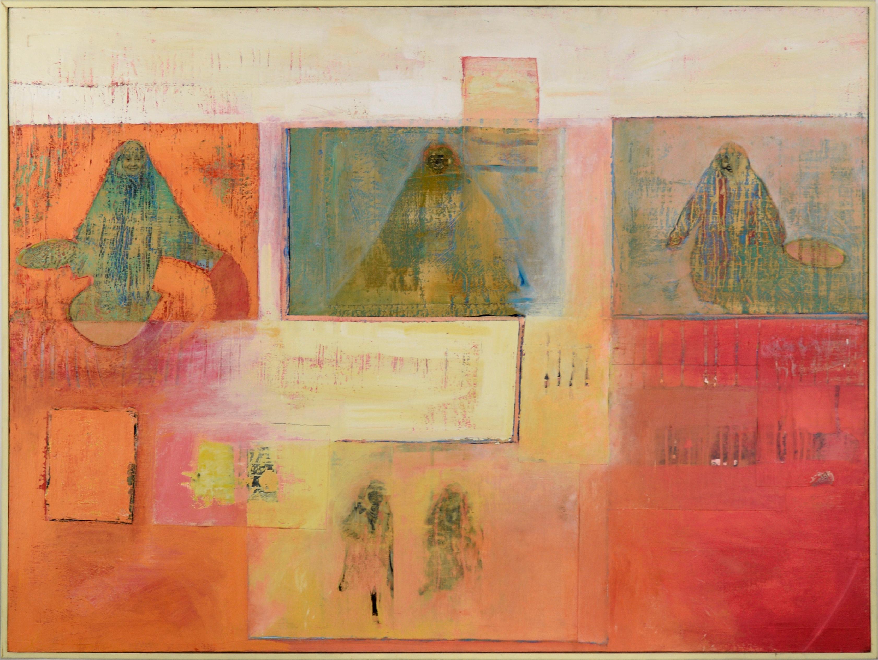 Elizabeth Arrington Leaf Abstract Painting – "Lass mich rein, lass mich raus" - Abstrakte Mischtechnik-Komposition